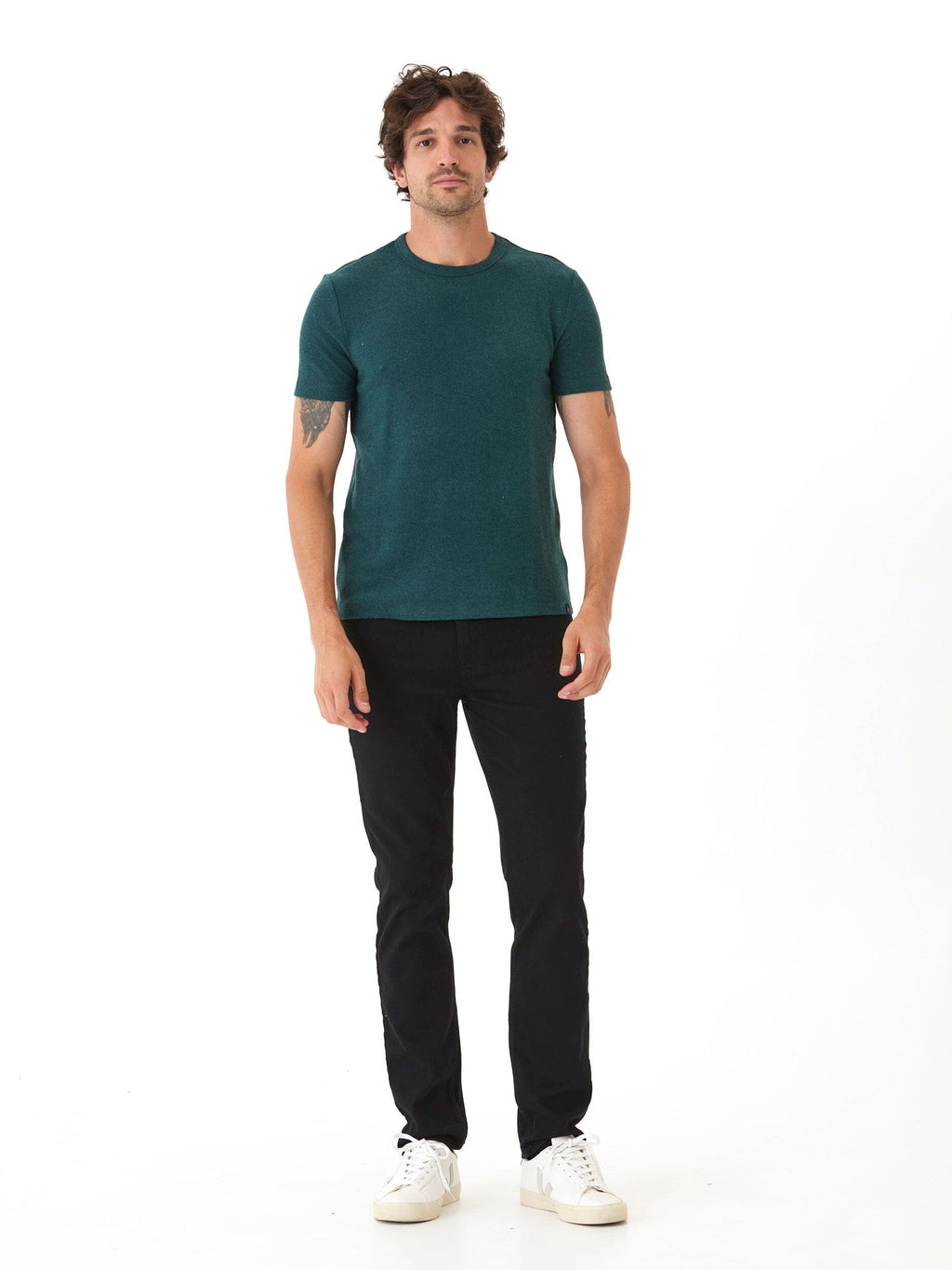 Gil Sweater Knit Short Sleeve Tee in Dark Green