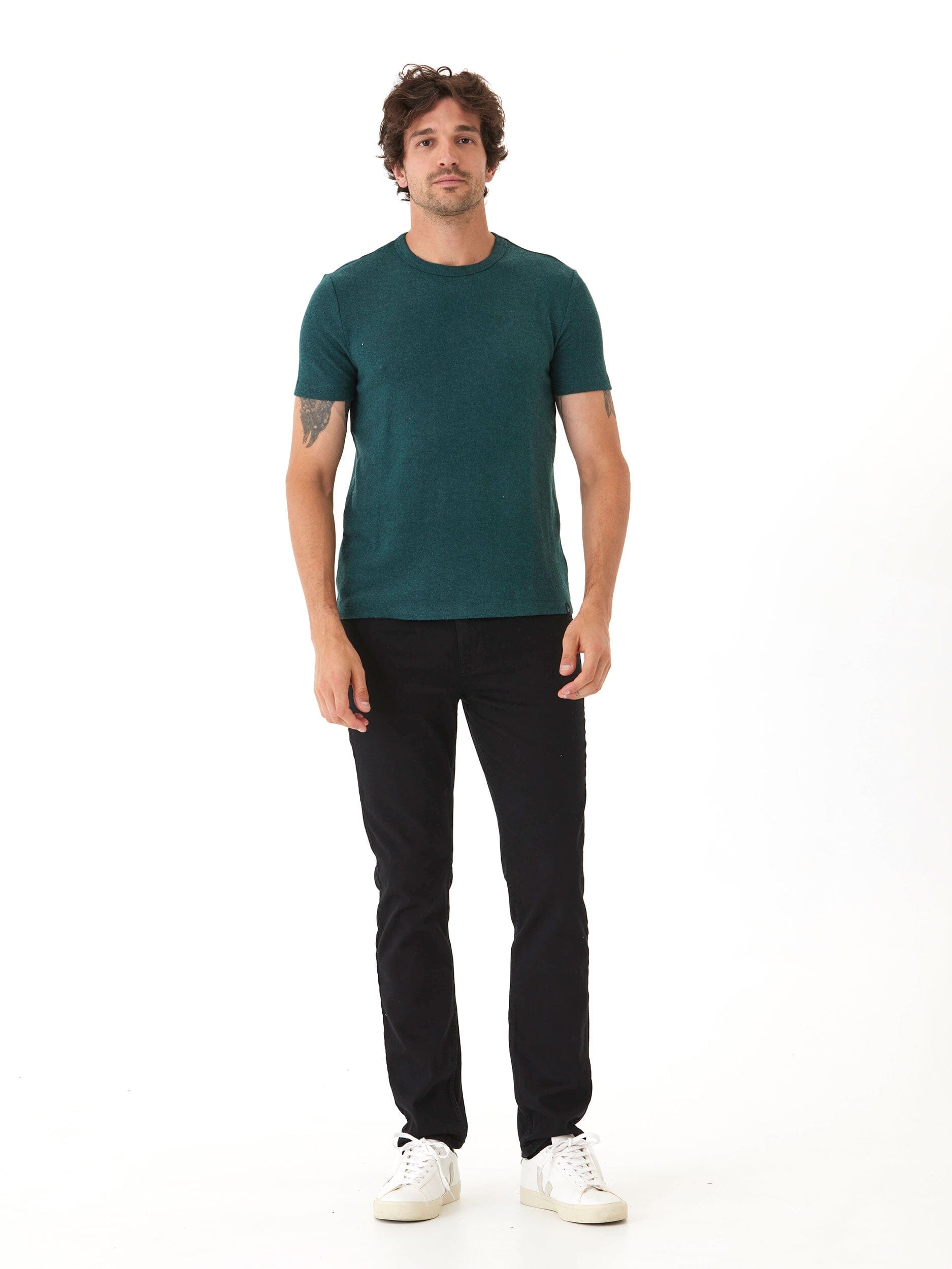 Gil Sweater Knit Short Sleeve Tee in Dark Green