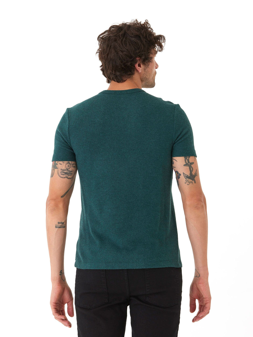Gil Sweater Knit Short Sleeve Tee in Dark Green