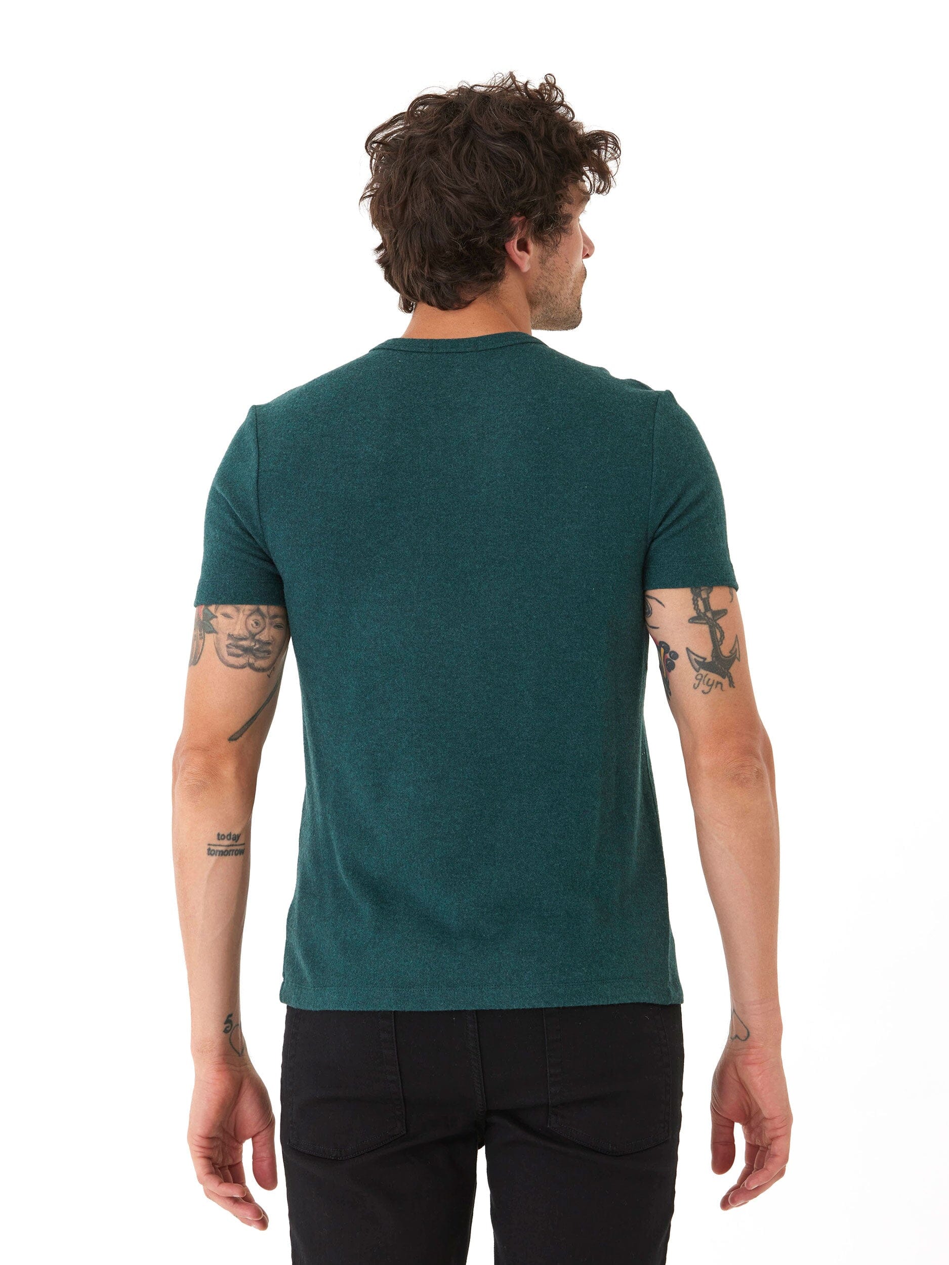 Gil Sweater Knit Short Sleeve Tee in Dark Green