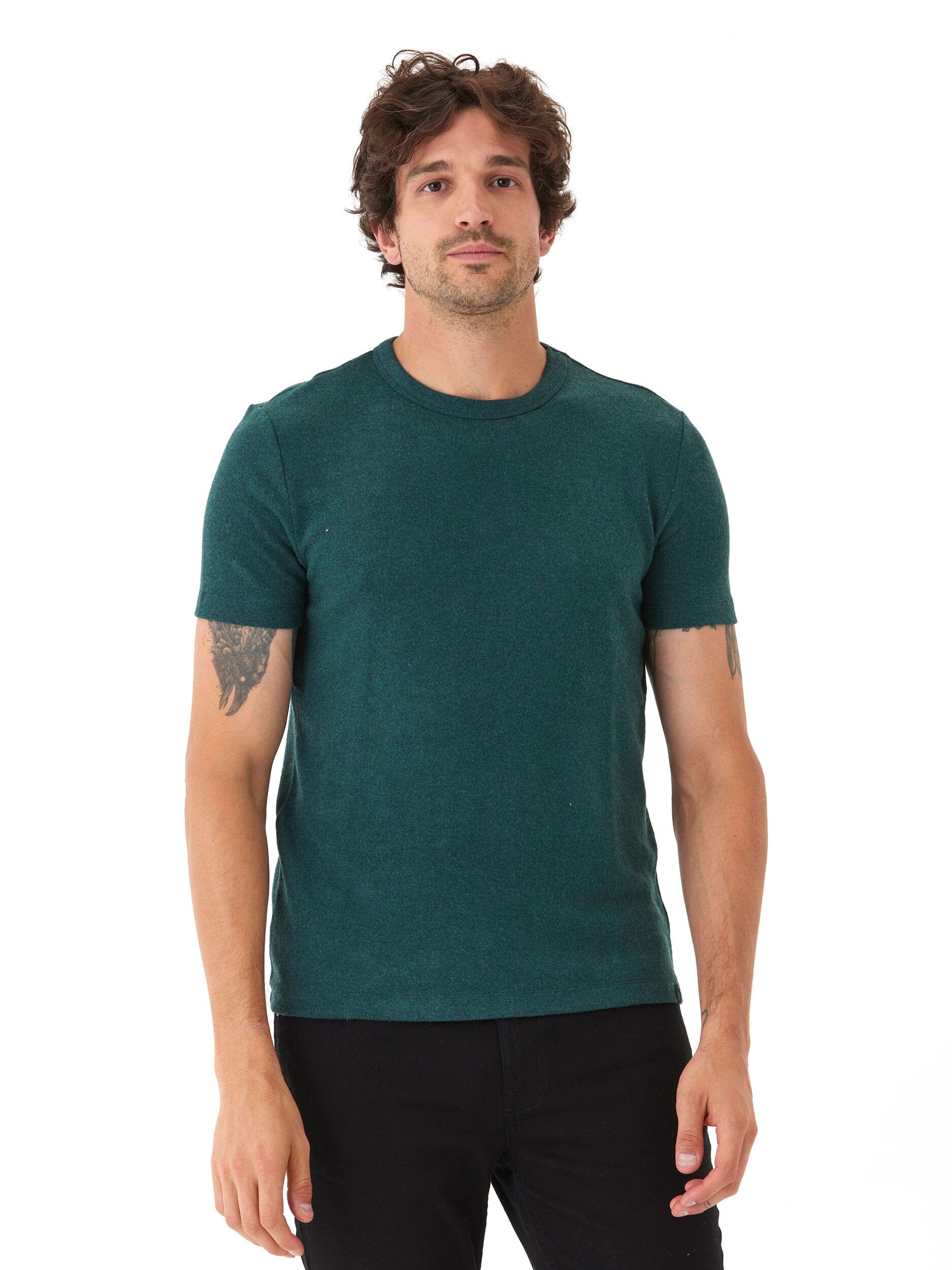 Gil Sweater Knit Short Sleeve Tee in Dark Green