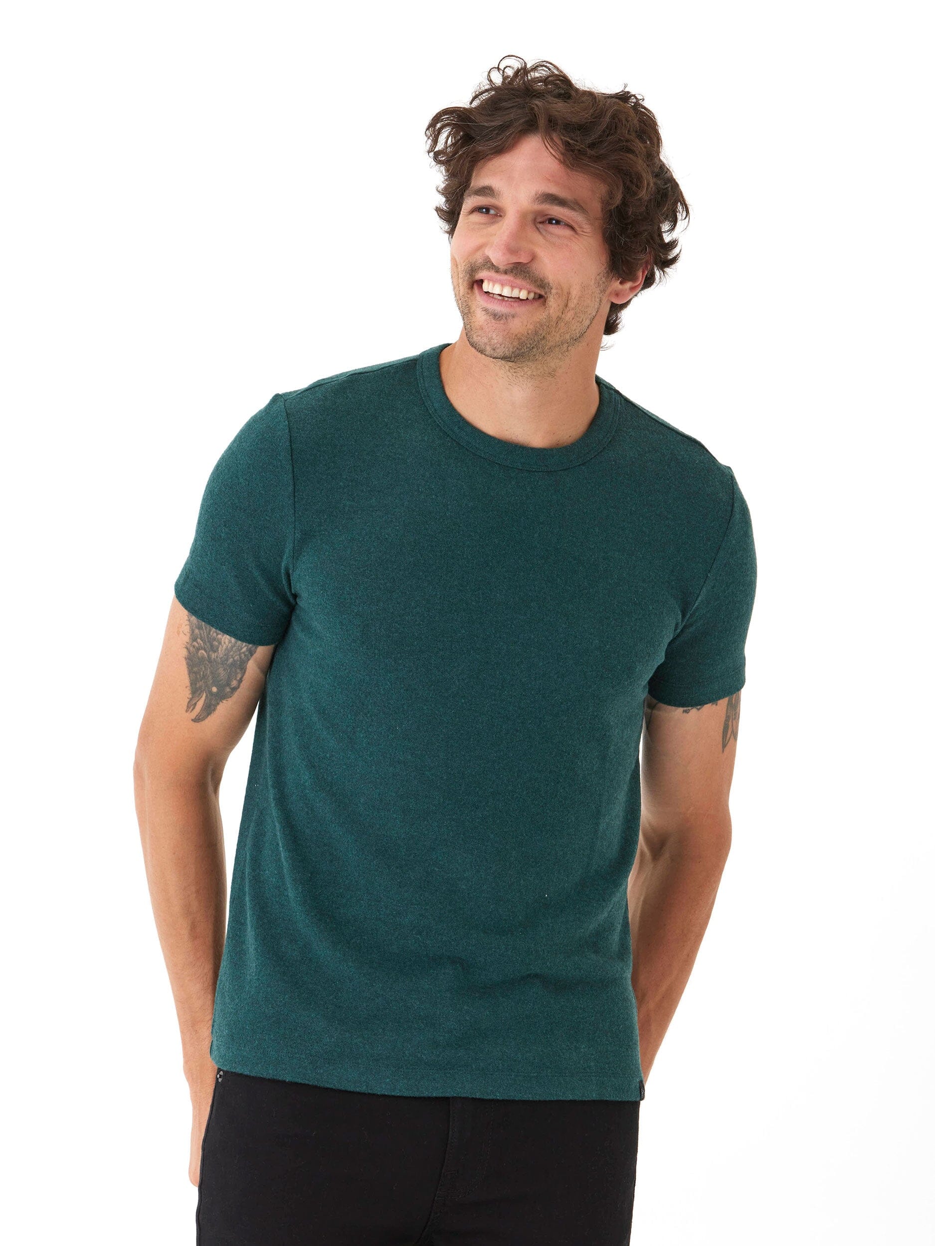 Men's Gil Sweater Knit Short Sleeve Tee in solid dark green