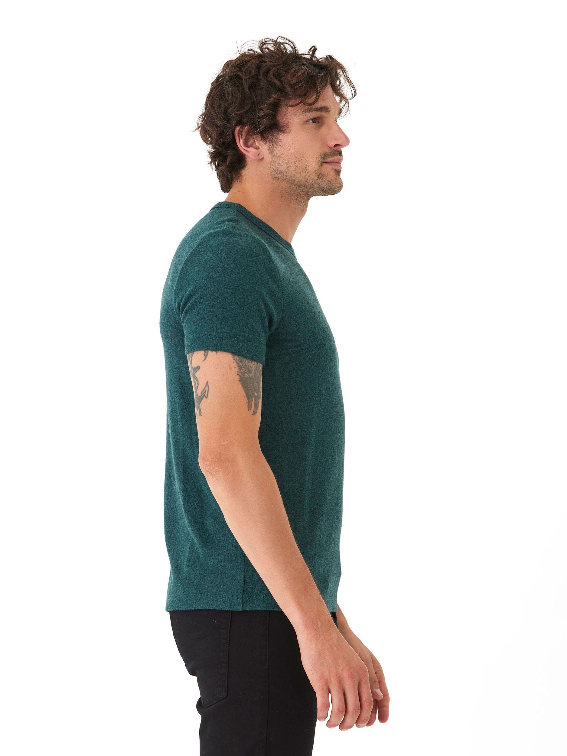 Gil Sweater Knit Short Sleeve Tee in Dark Green