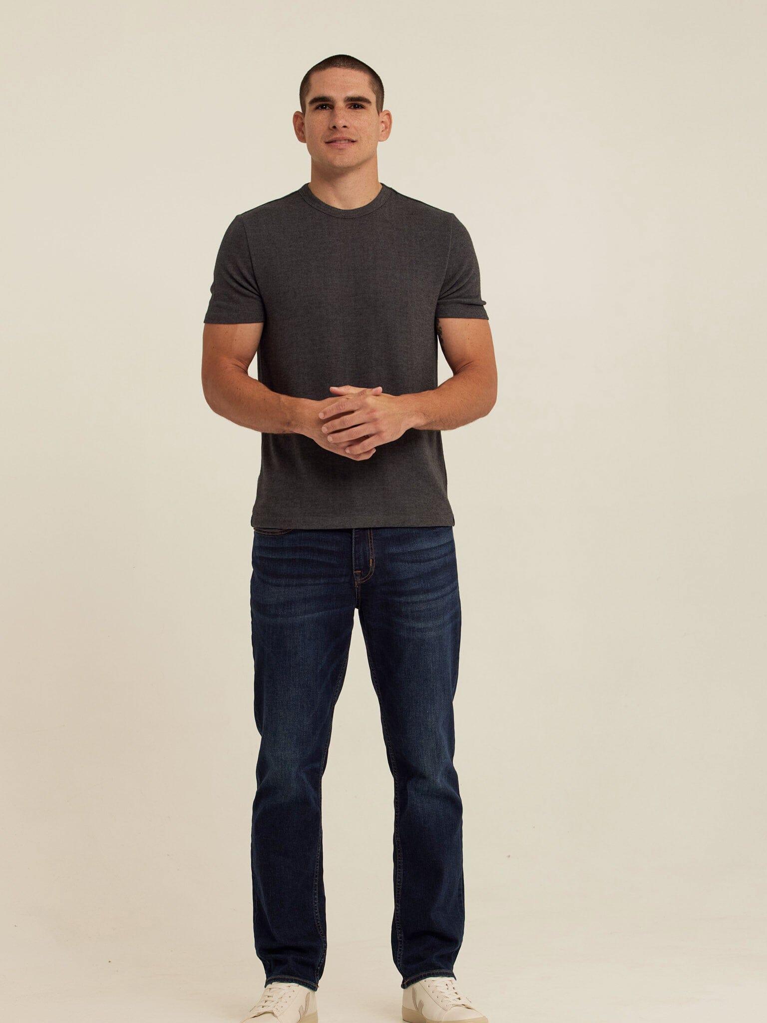 Gil Sweater Knit Short Sleeve Tee in Charcoal Grey