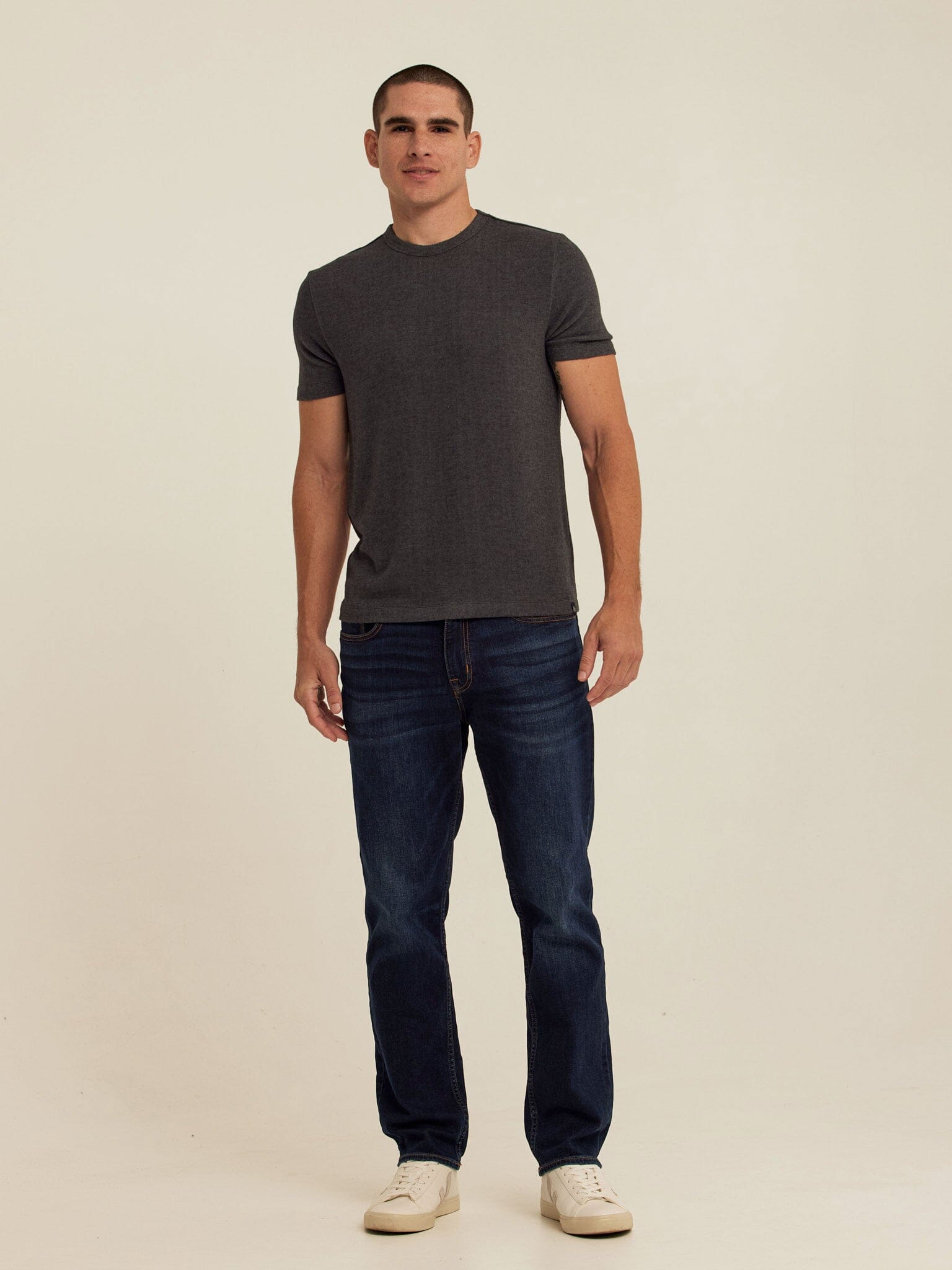 Gil Sweater Knit Short Sleeve Tee in Charcoal Grey