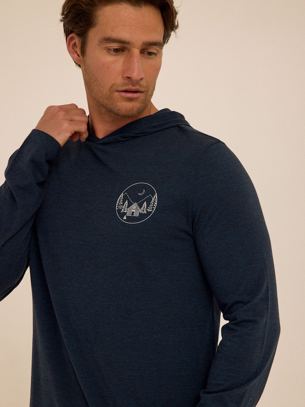 Triblend Embroidery Long Sleeve Hoodie Tee Pullover