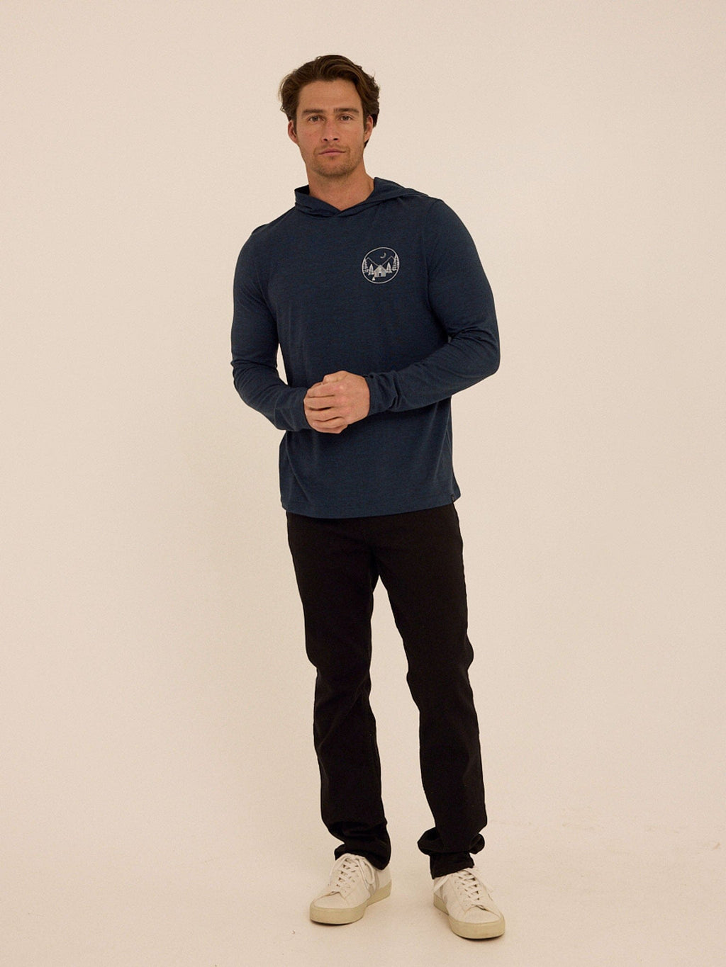 Triblend Embroidery Long Sleeve Hoodie Tee Pullover