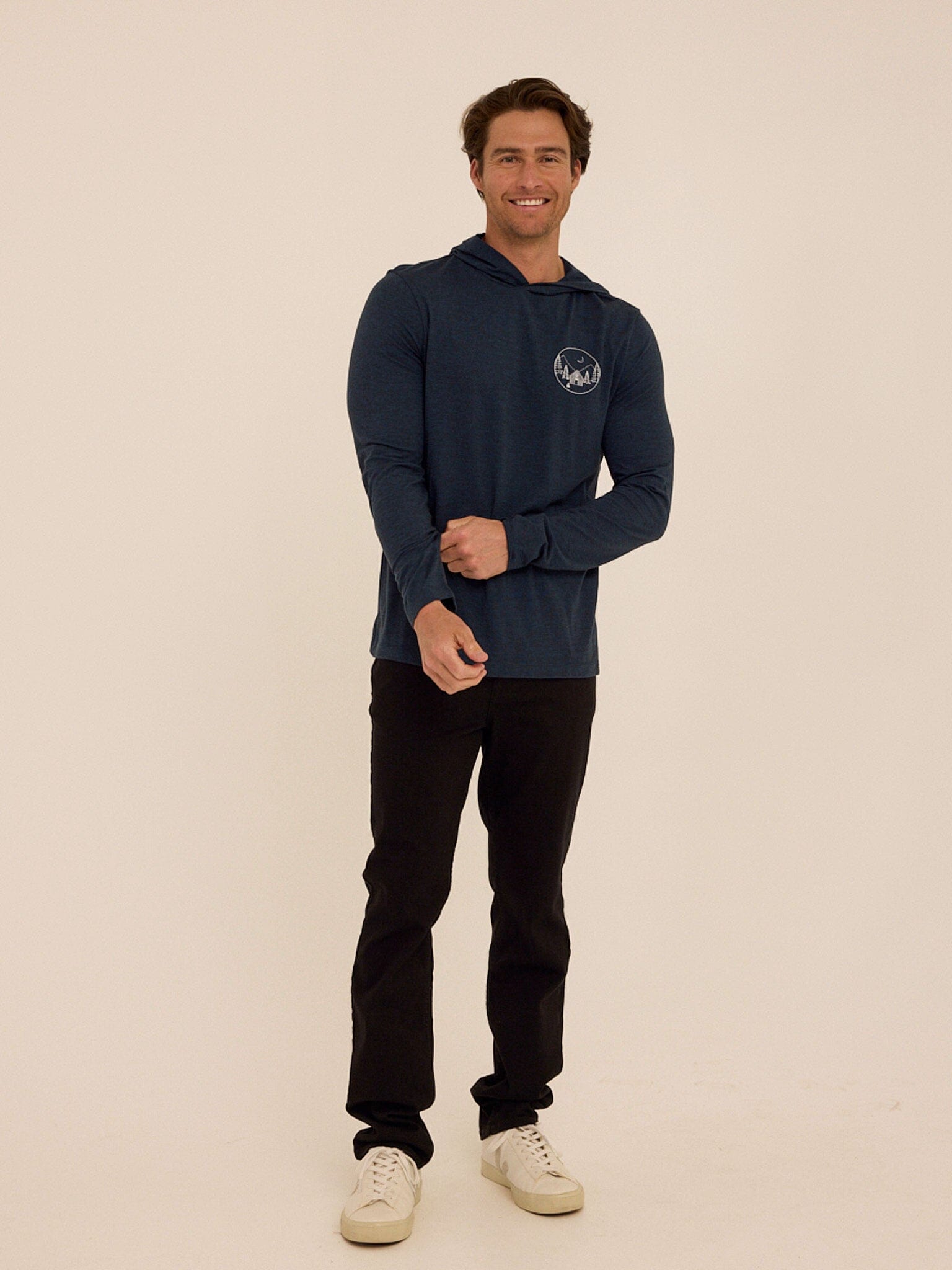Triblend Embroidery Long Sleeve Hoodie Tee Pullover