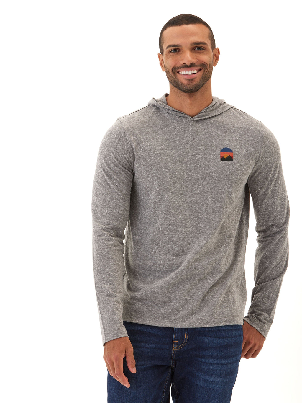 Men's Triblend Embroidery Hoodie Tee - Casual Long Sleeve Pullover