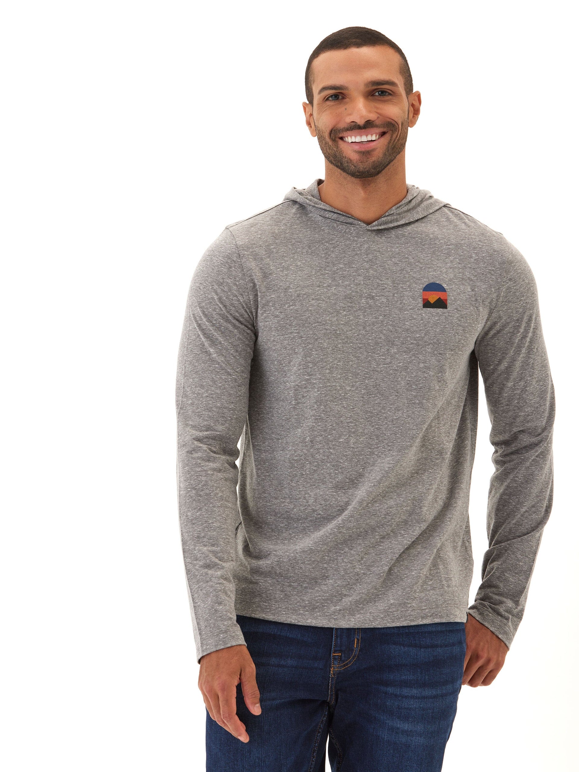 Men's Triblend Embroidery Hoodie Tee - Casual Long Sleeve Pullover