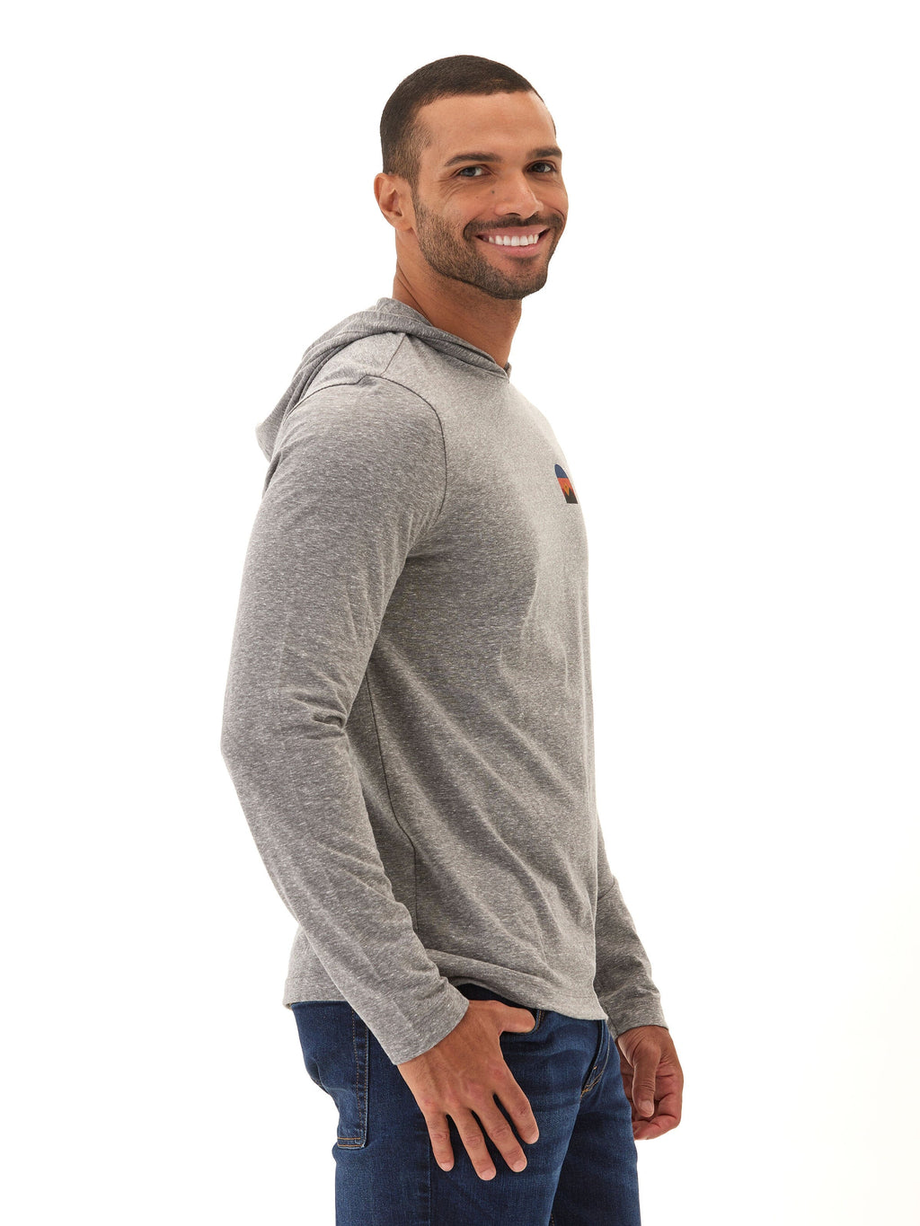 Men's Triblend Embroidery Hoodie Tee - Casual Long Sleeve Pullover
