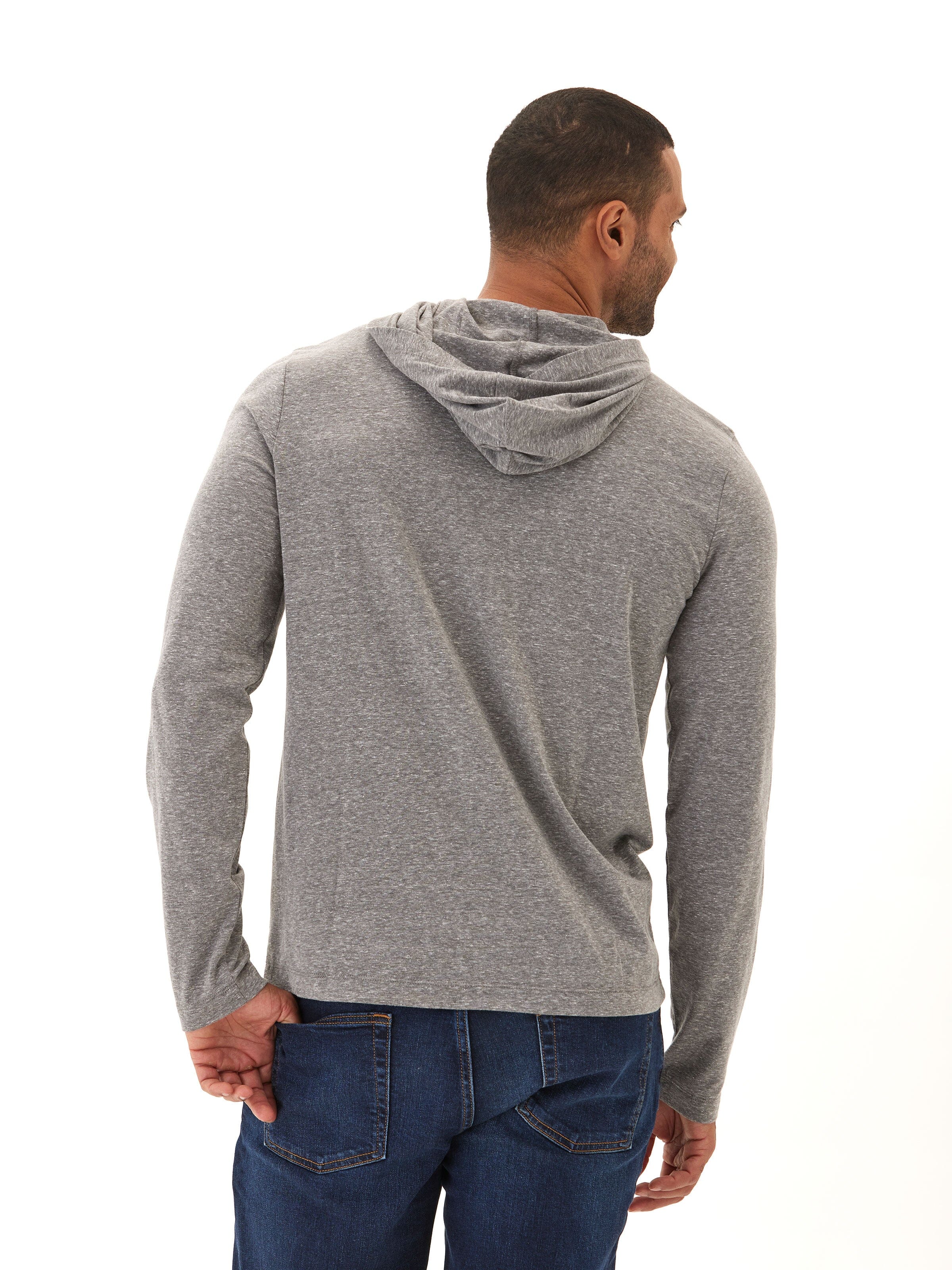 Men's Triblend Embroidery Hoodie Tee - Casual Long Sleeve Pullover