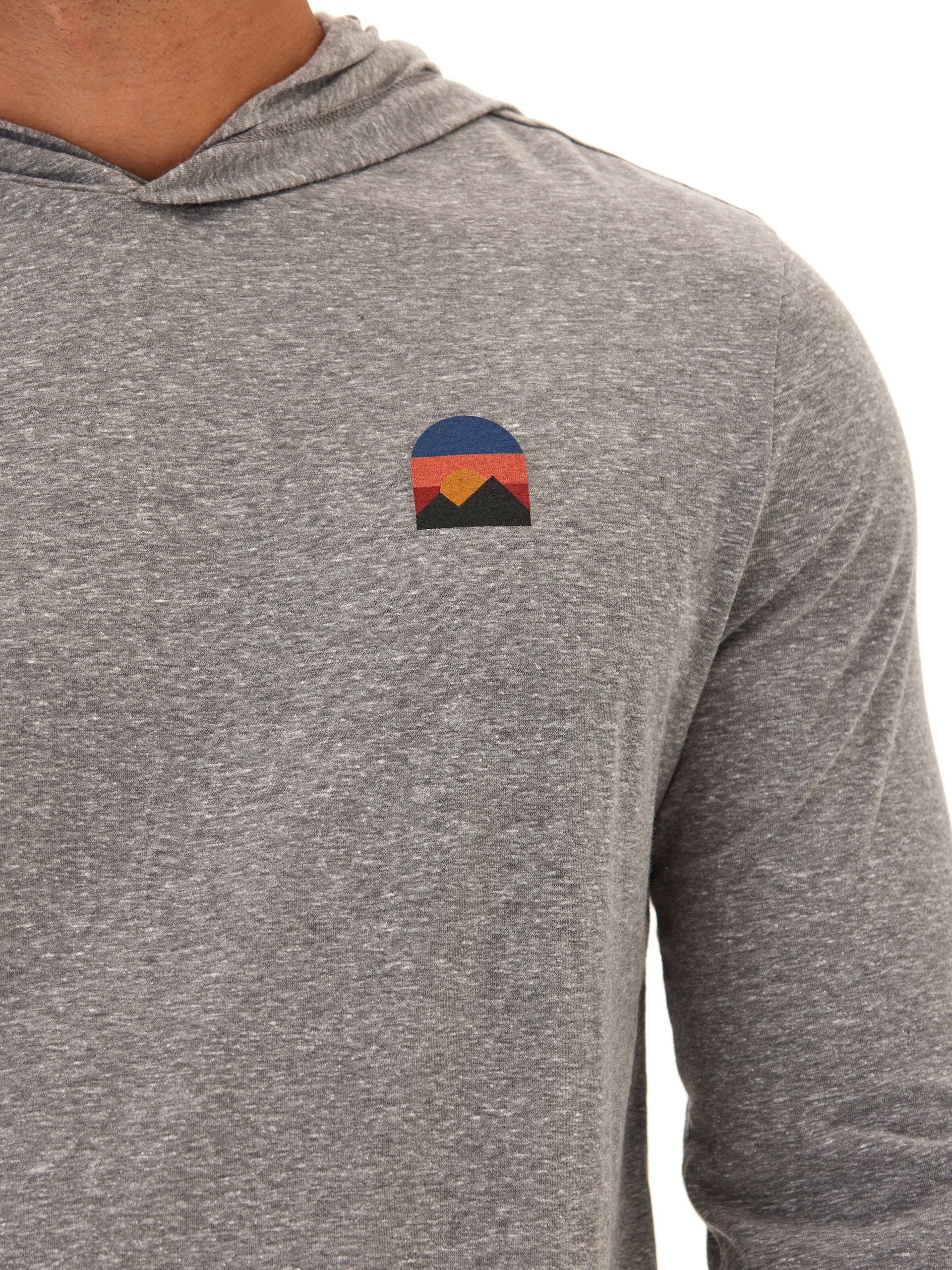 Men's Triblend Embroidery Hoodie Tee - Casual Long Sleeve Pullover