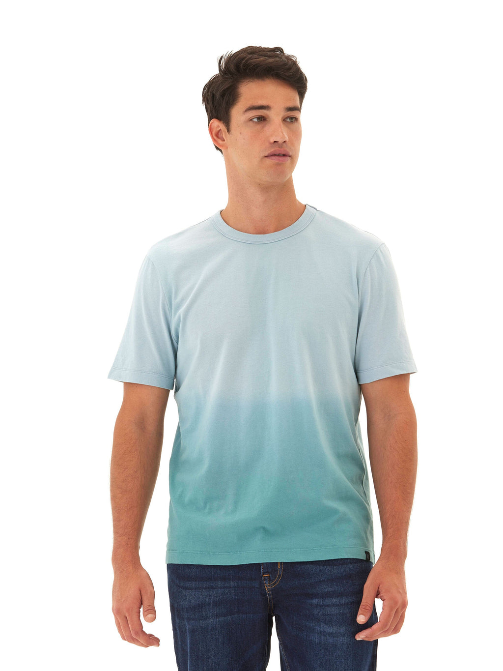 Bryce Dip Dye Relaxed Crew Neck Tee in Light Blue and Teal