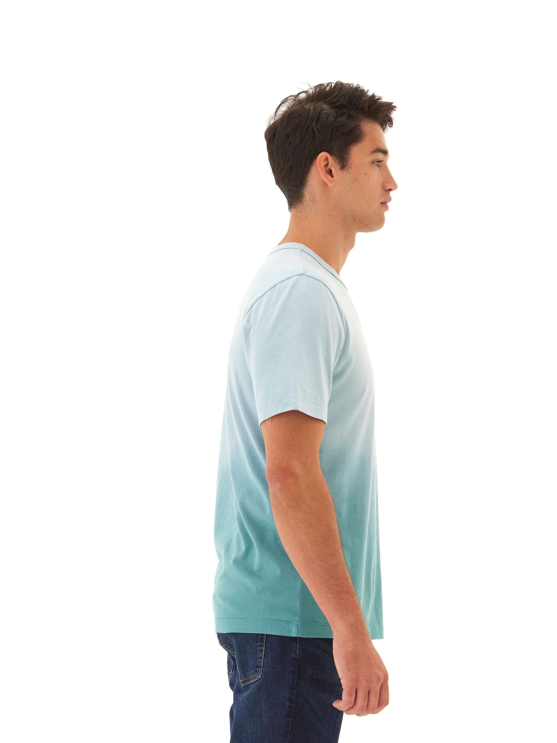 Bryce Dip Dye Relaxed Crew Neck Tee in Light Blue and Teal