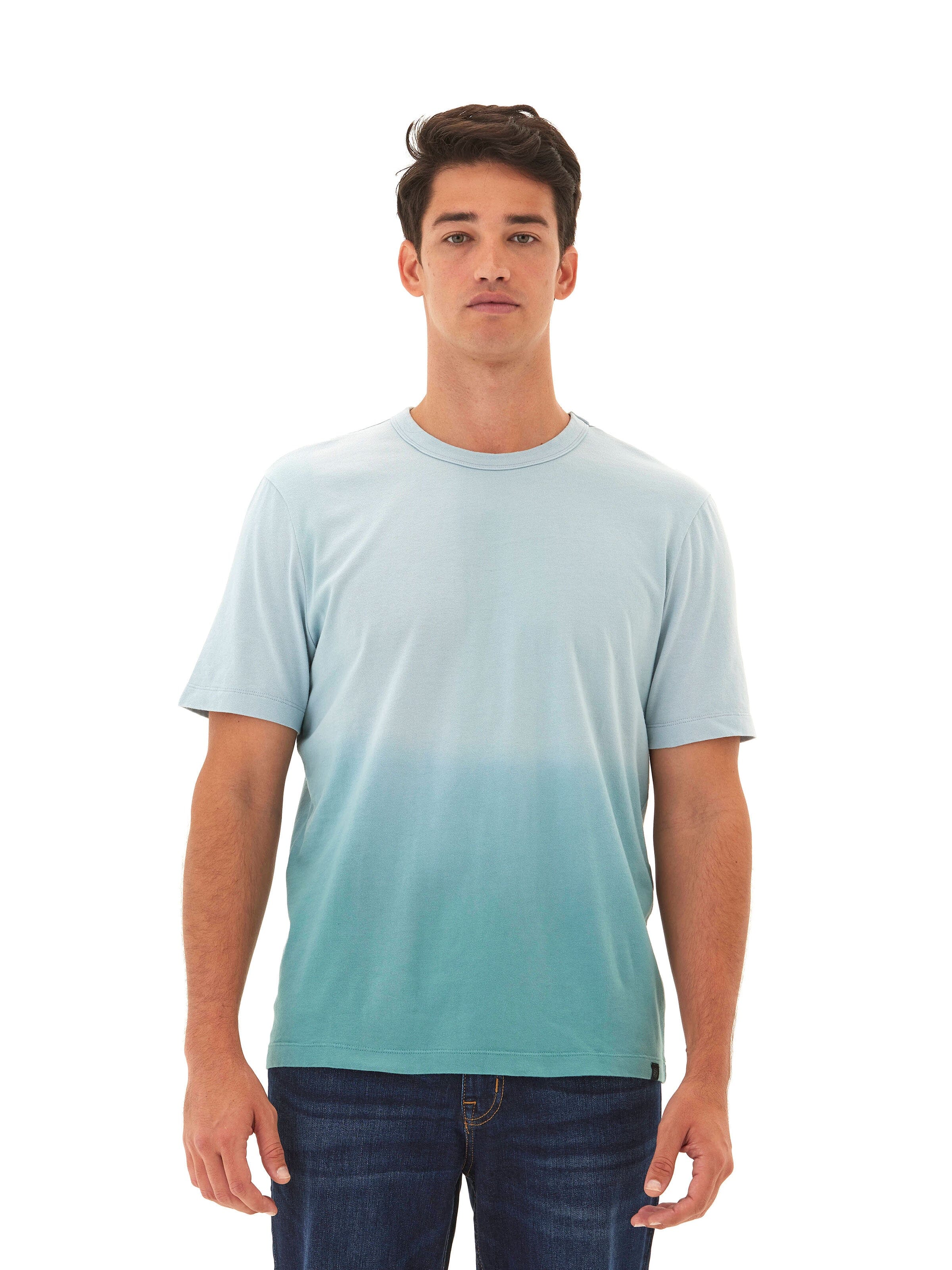 Bryce Dip Dye Relaxed Crew Neck Tee in Light Blue and Teal