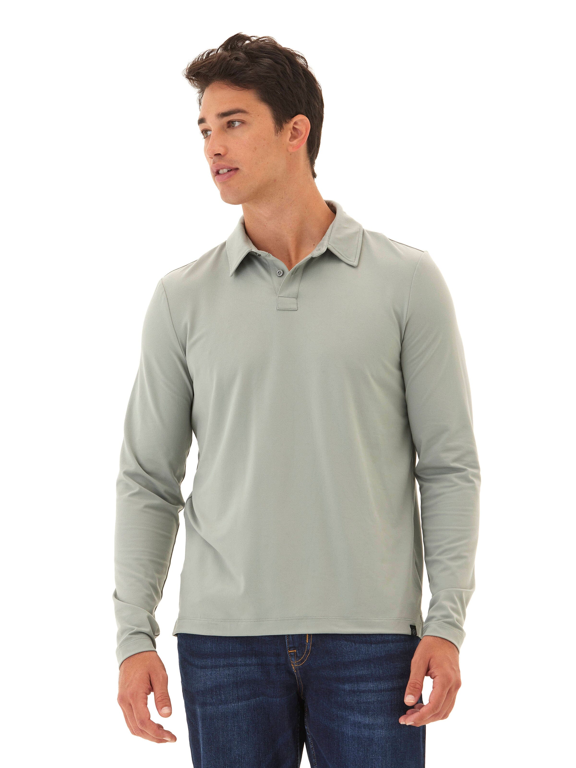 Darryn Luxe Jersey 2-Button Polo in a classic fit, featuring soft, stretchy fabric and a clean collar.