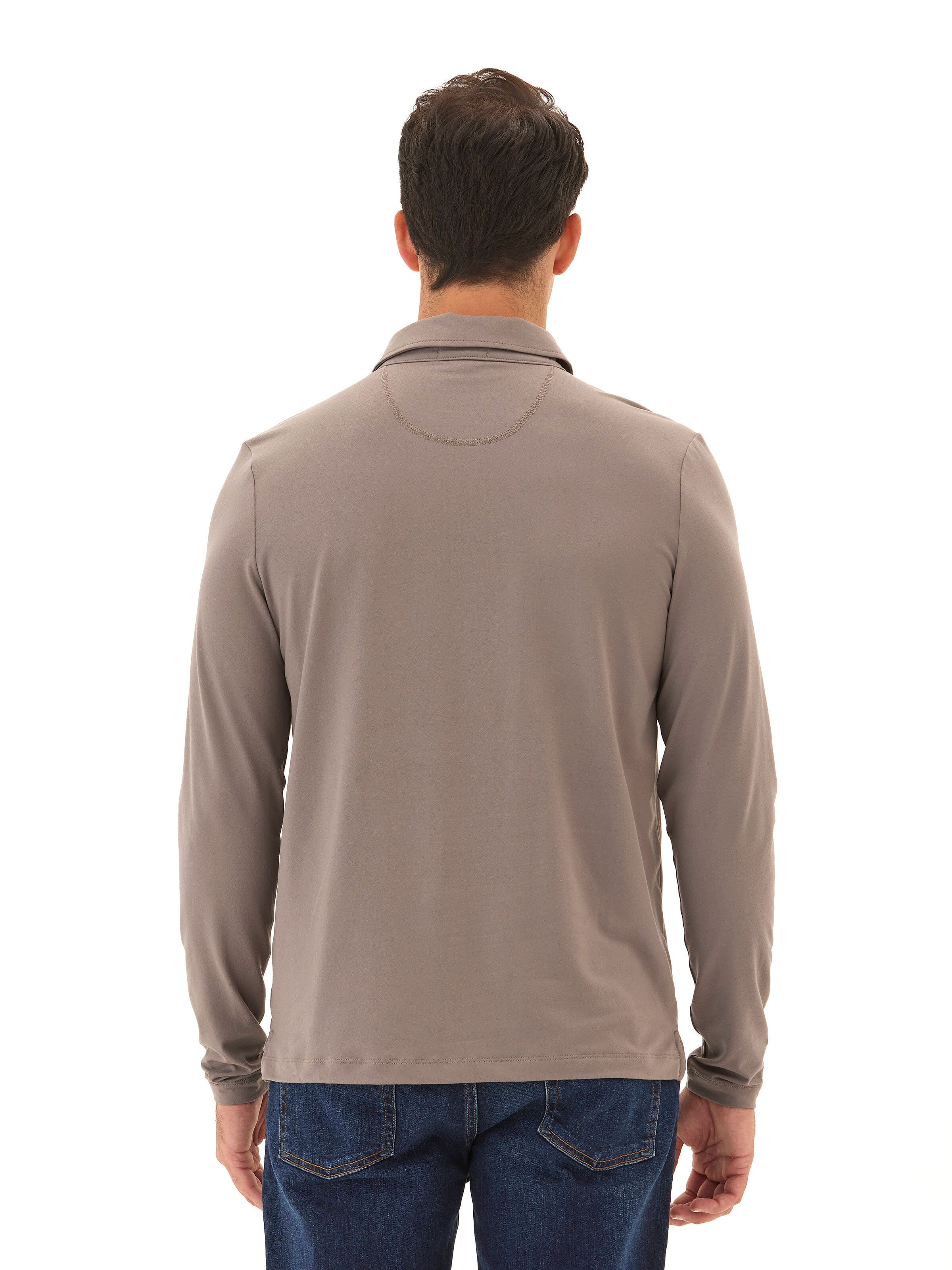 Darryn Luxe Jersey 2 Button Polo Shirt in Taupe and Grey-Brown