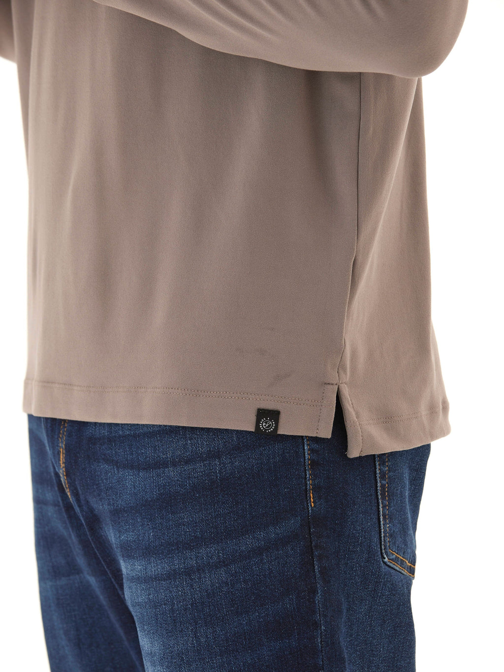 Darryn Luxe Jersey 2 Button Polo Shirt in Taupe and Grey-Brown
