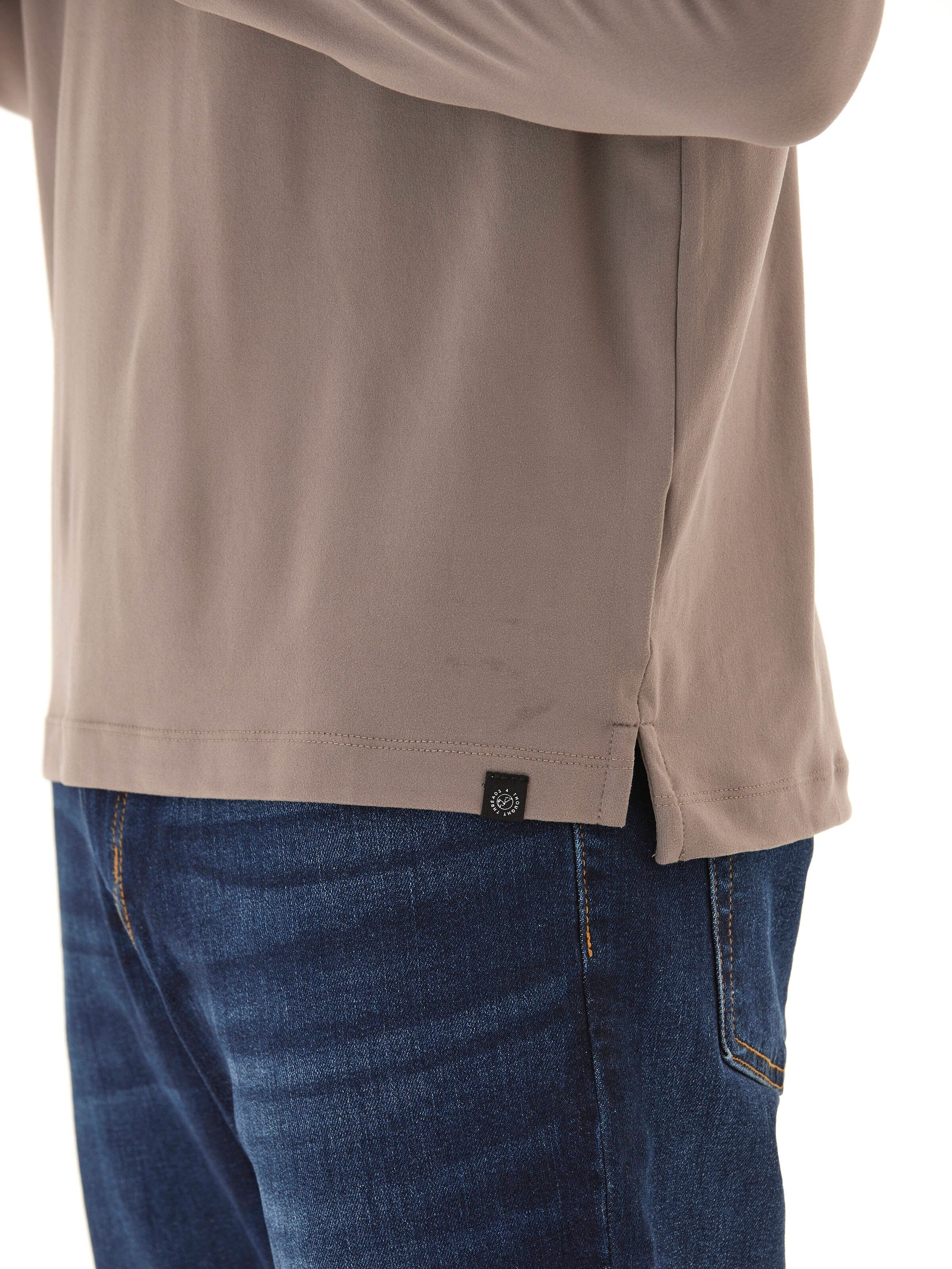 Darryn Luxe Jersey 2 Button Polo Shirt in Taupe and Grey-Brown