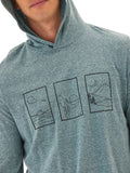 Man wearing a long sleeve Triblend Jersey Graphic T-Shirt Hoodie with embroidery