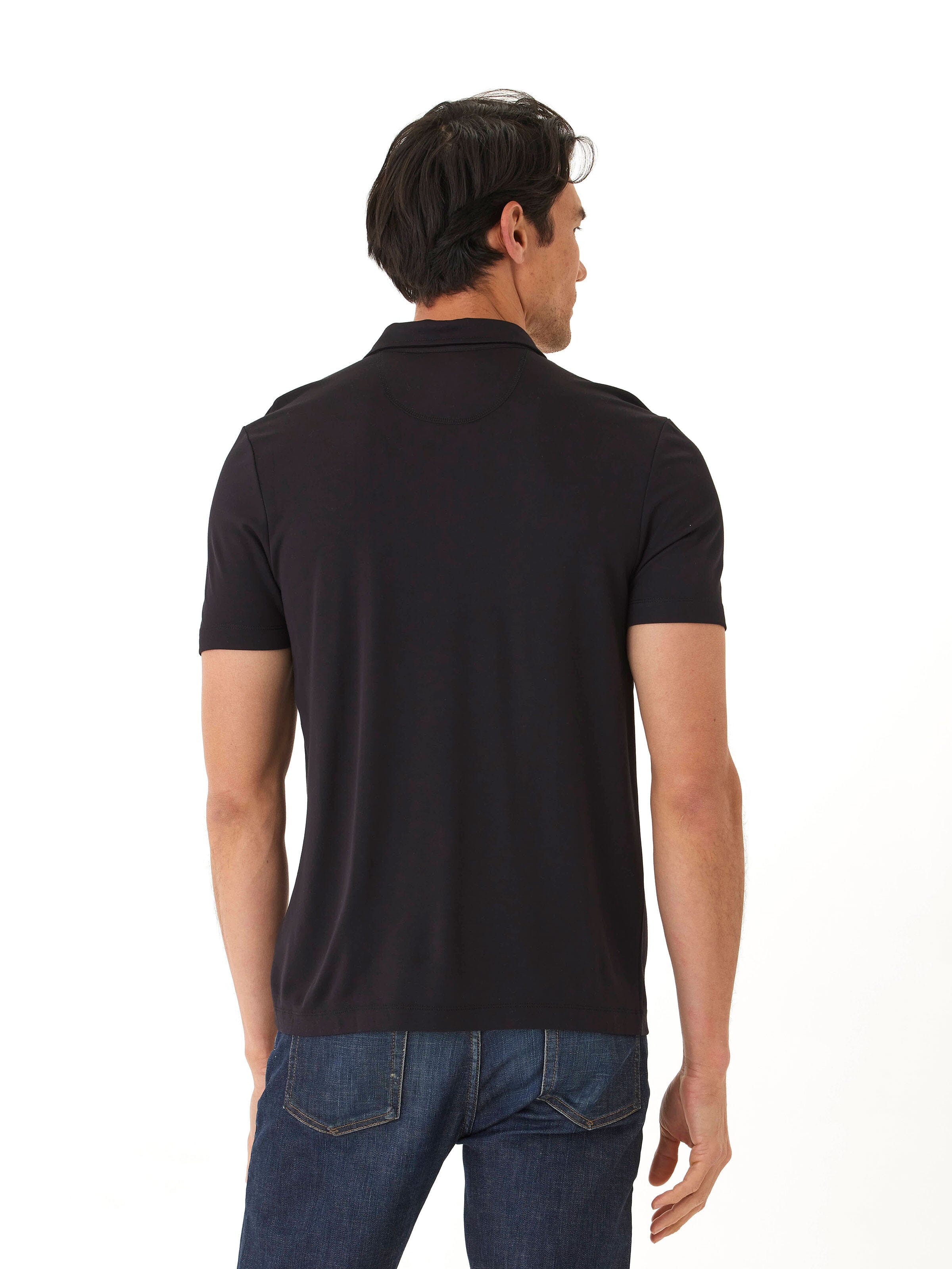 Erick Peached Pique ¼ Zip SS Polo in Black - Classic Knit Polo