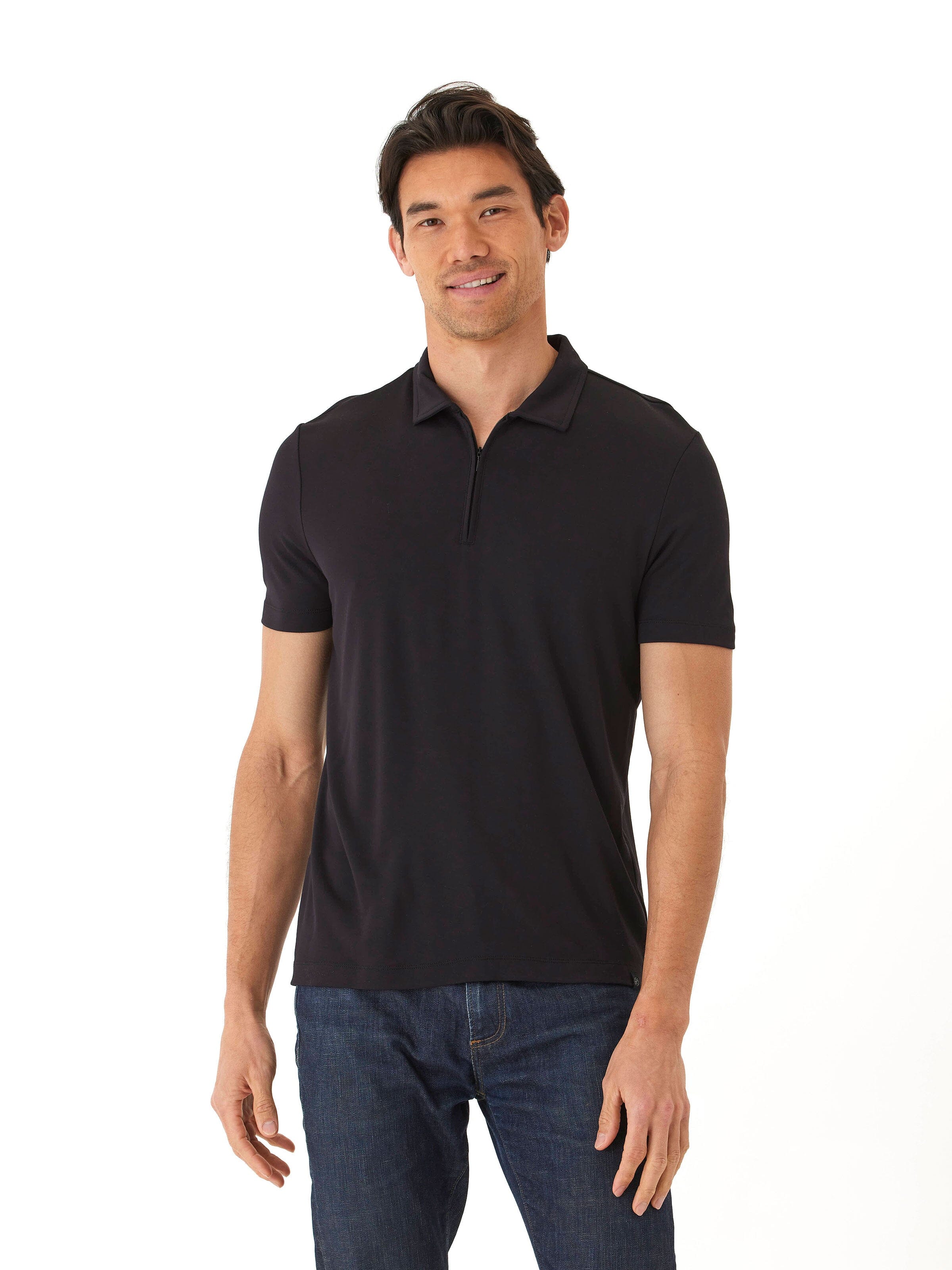 Erick Peached Pique ¼ Zip SS Polo in Black - Classic Knit Polo