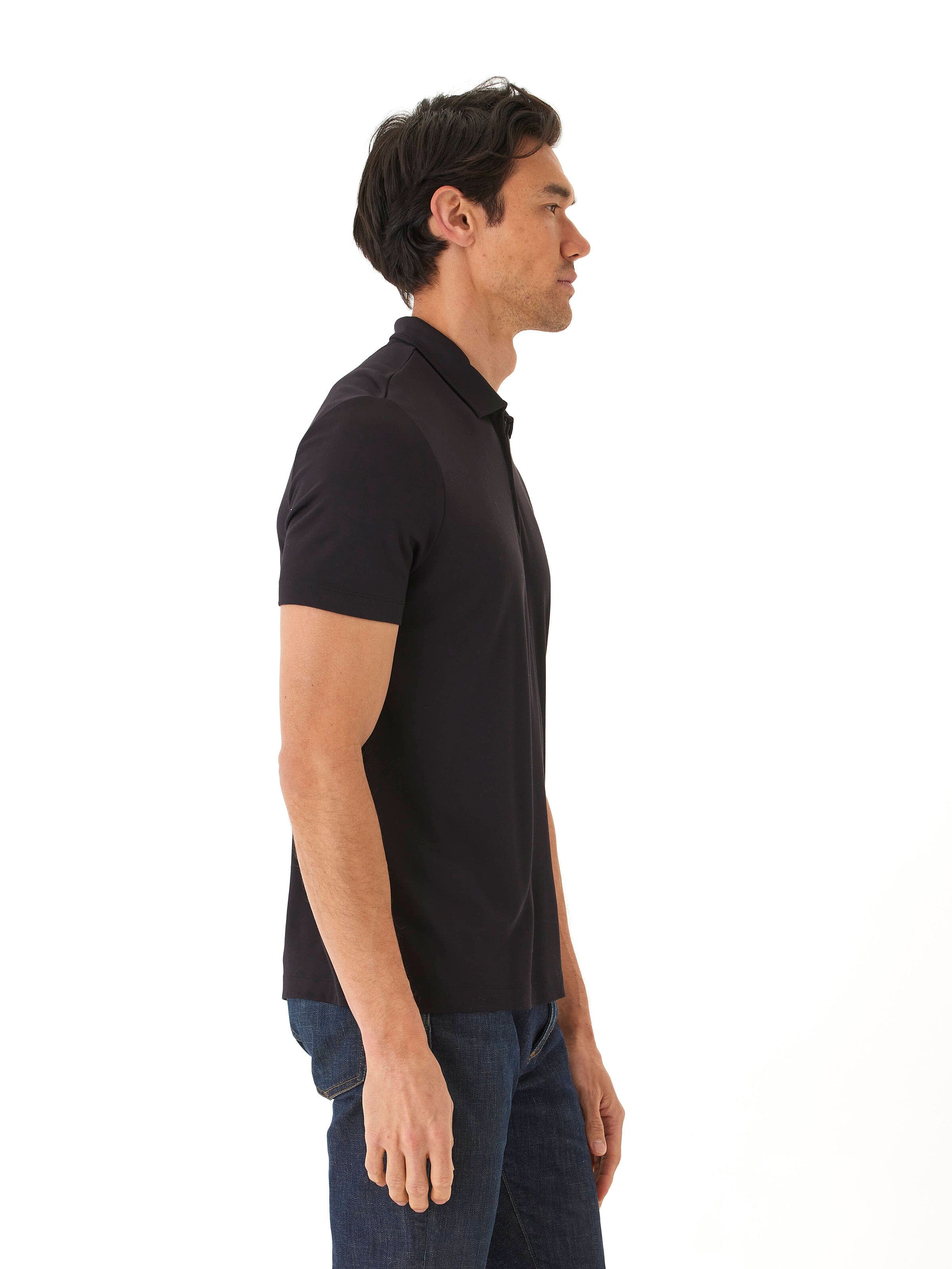 Erick Peached Pique ¼ Zip SS Polo in Black - Classic Knit Polo
