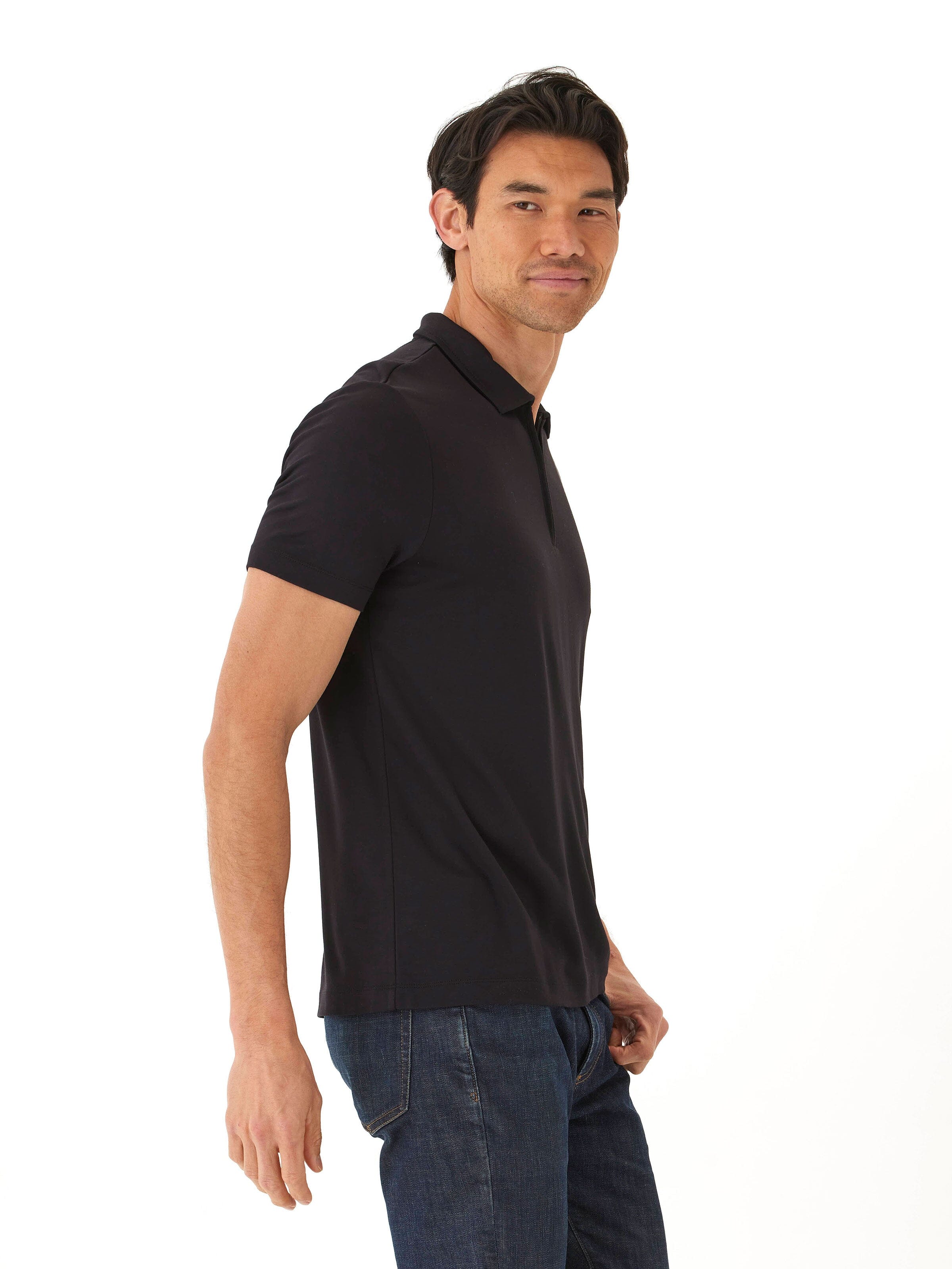 Erick Peached Pique ¼ Zip SS Polo in Black - Classic Knit Polo