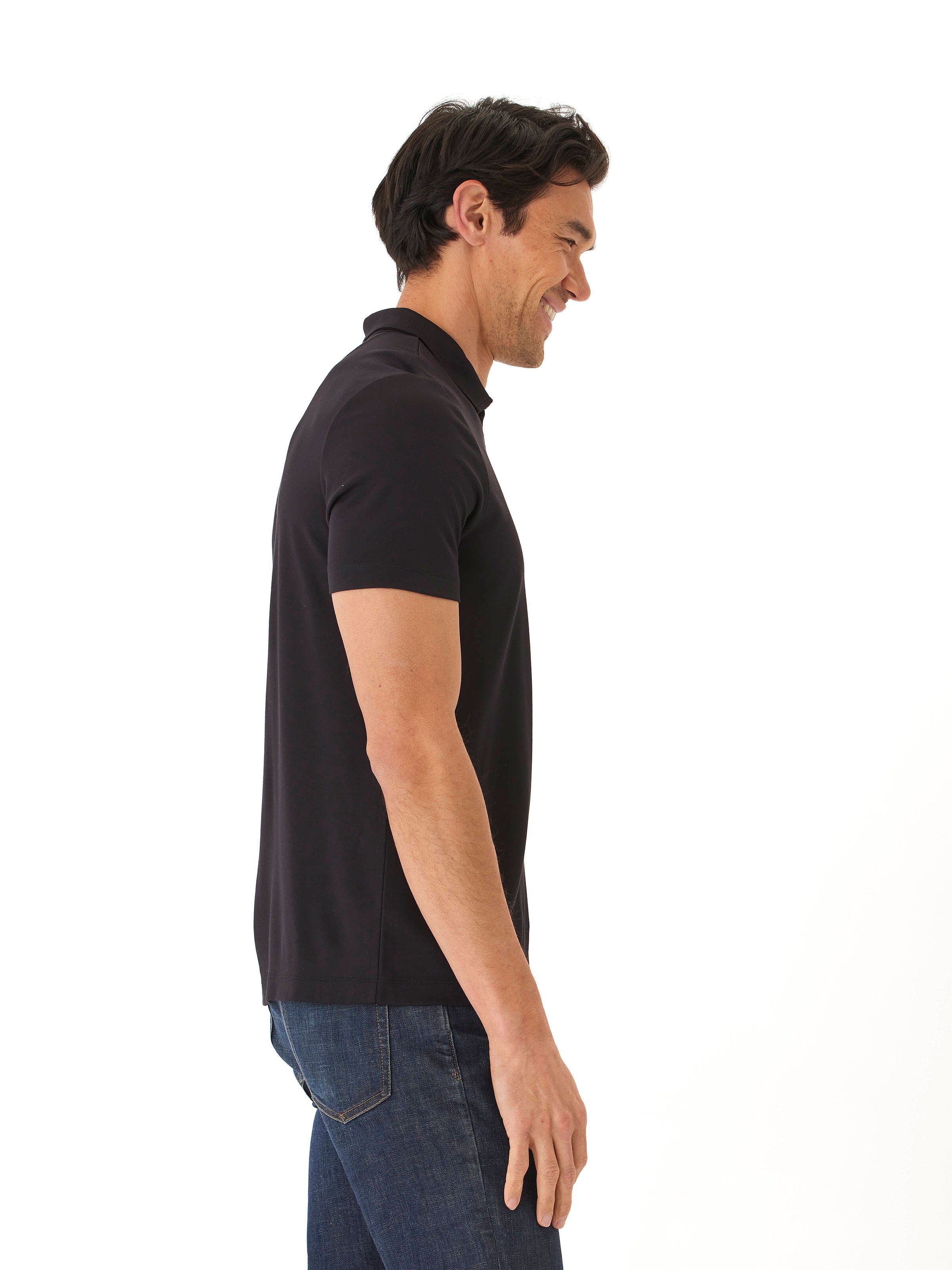 Erick Peached Pique ¼ Zip SS Polo in Black - Classic Knit Polo