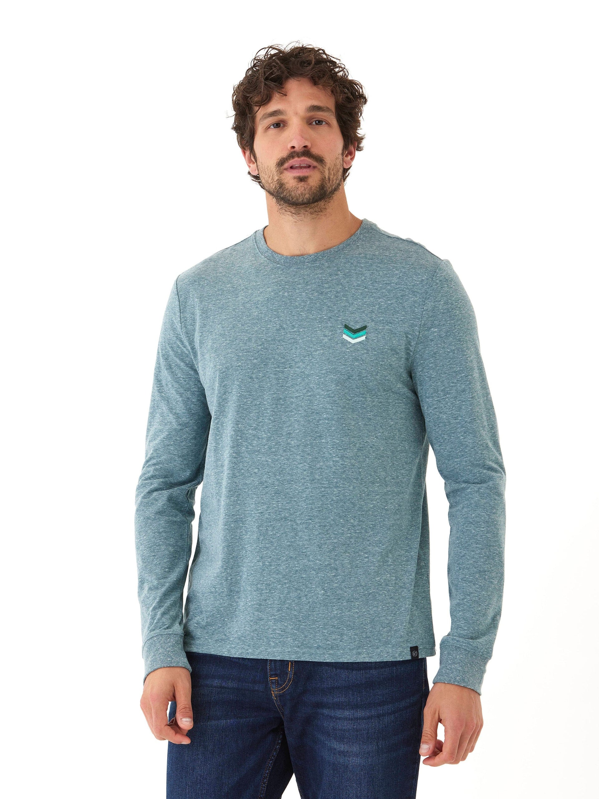 Long Sleeve Triblend Crew Neck Shirt with Signature Embroidery