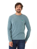 Close up of the Embroidery Long Sleeve Triblend Crew in signature textured knit fabric