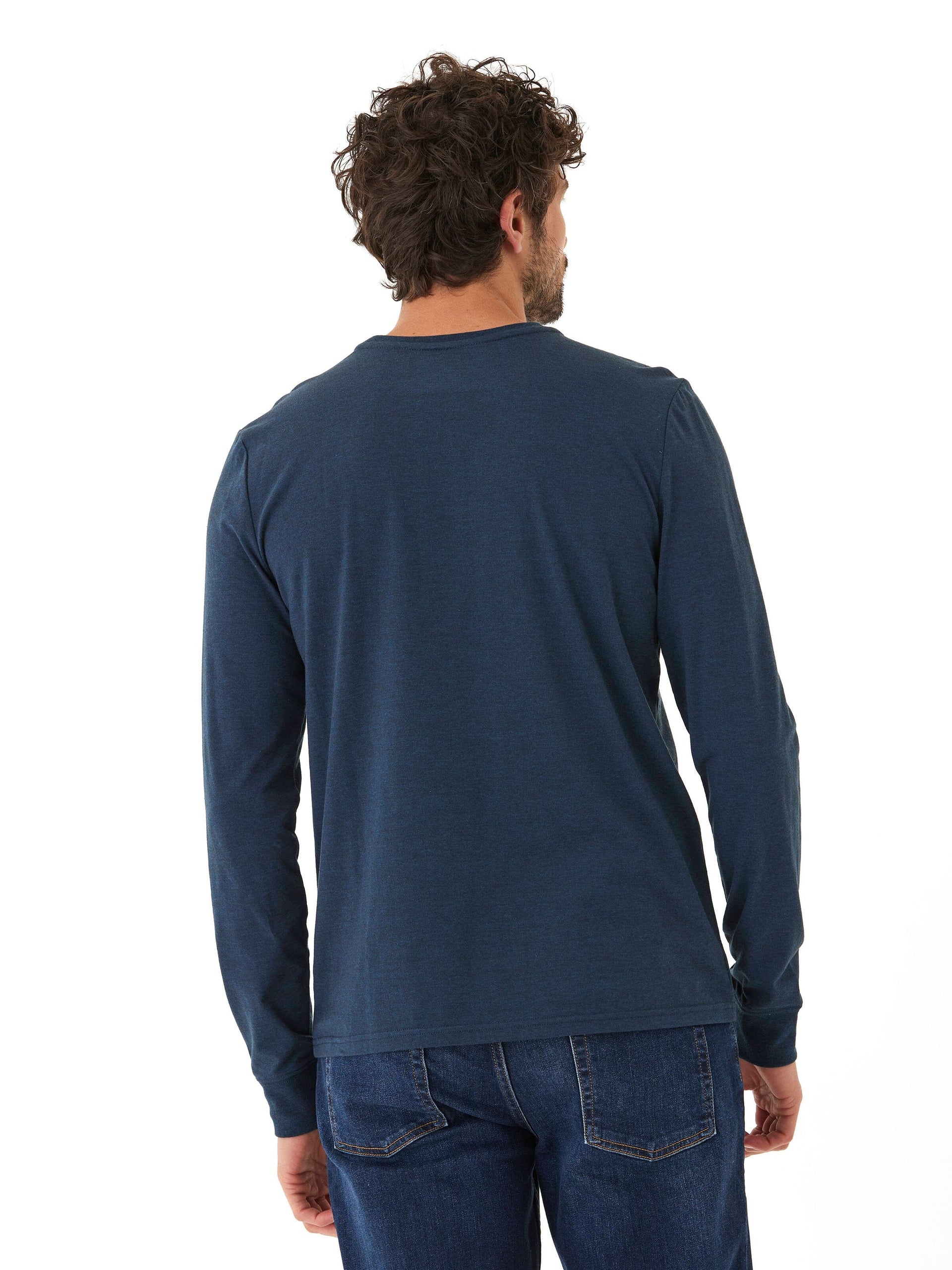Men's Long Sleeve Triblend Crew Neck Tee in Navy Blue