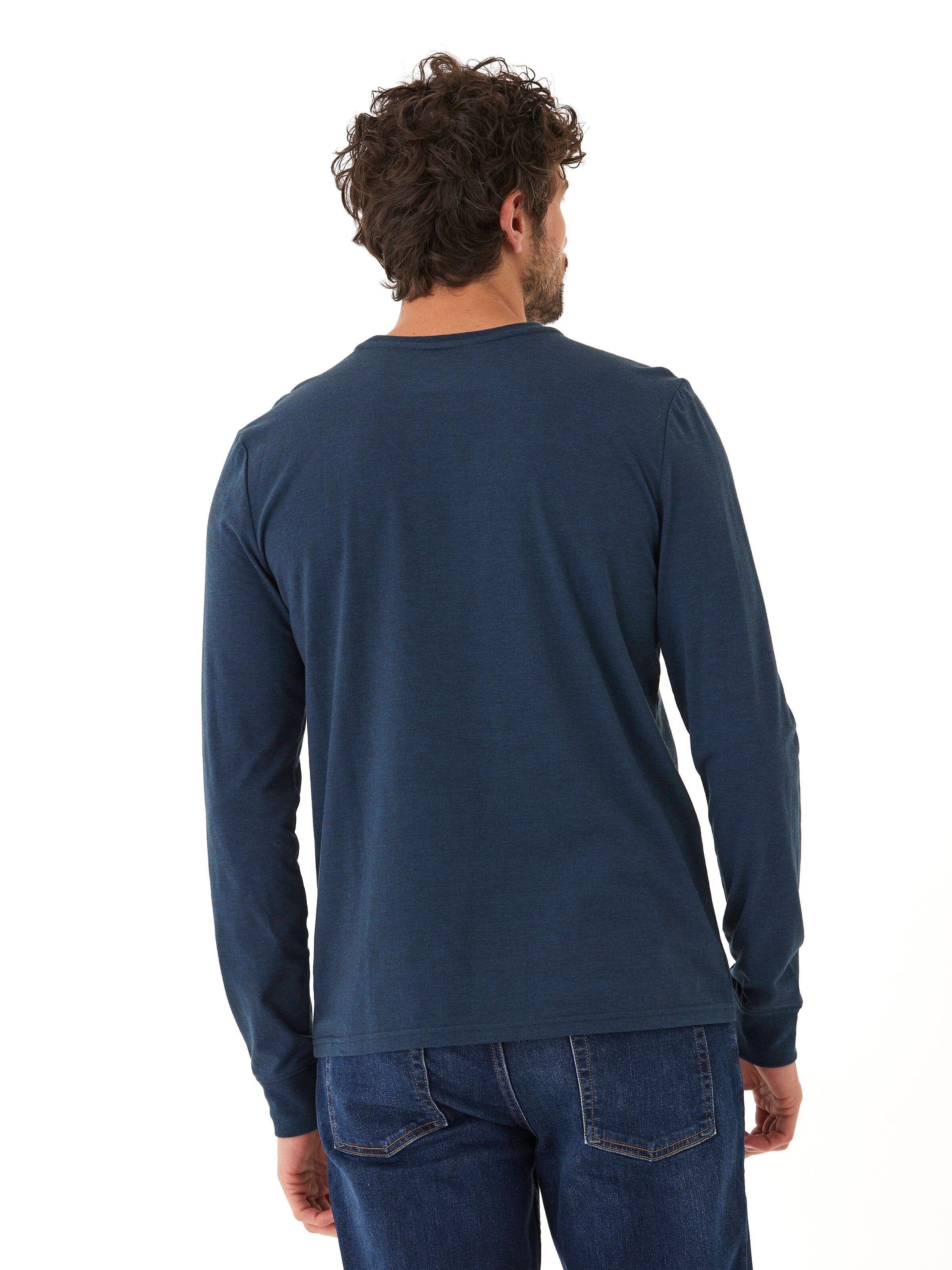 Men's Long Sleeve Triblend Crew Neck Tee in Navy Blue