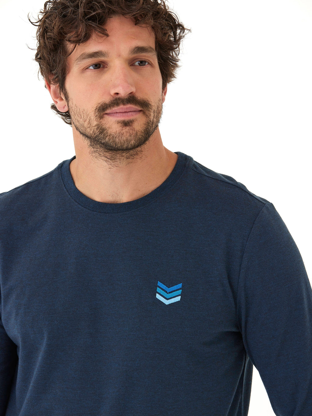 Men's Long Sleeve Triblend Crew Neck Tee in Navy Blue