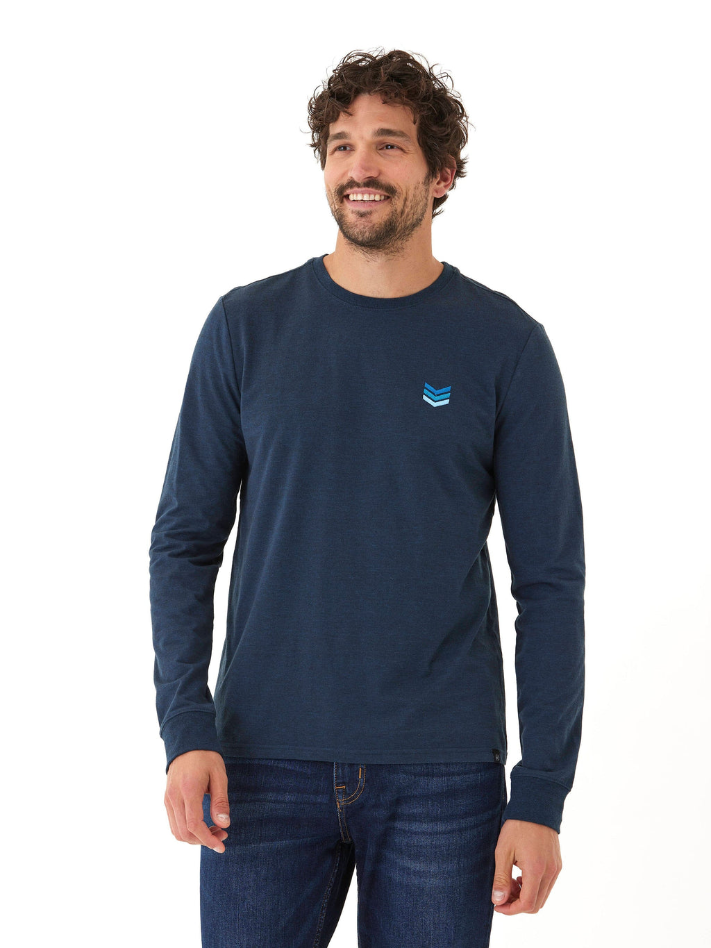 Men's Long Sleeve Triblend Crew Neck Tee in Navy Blue