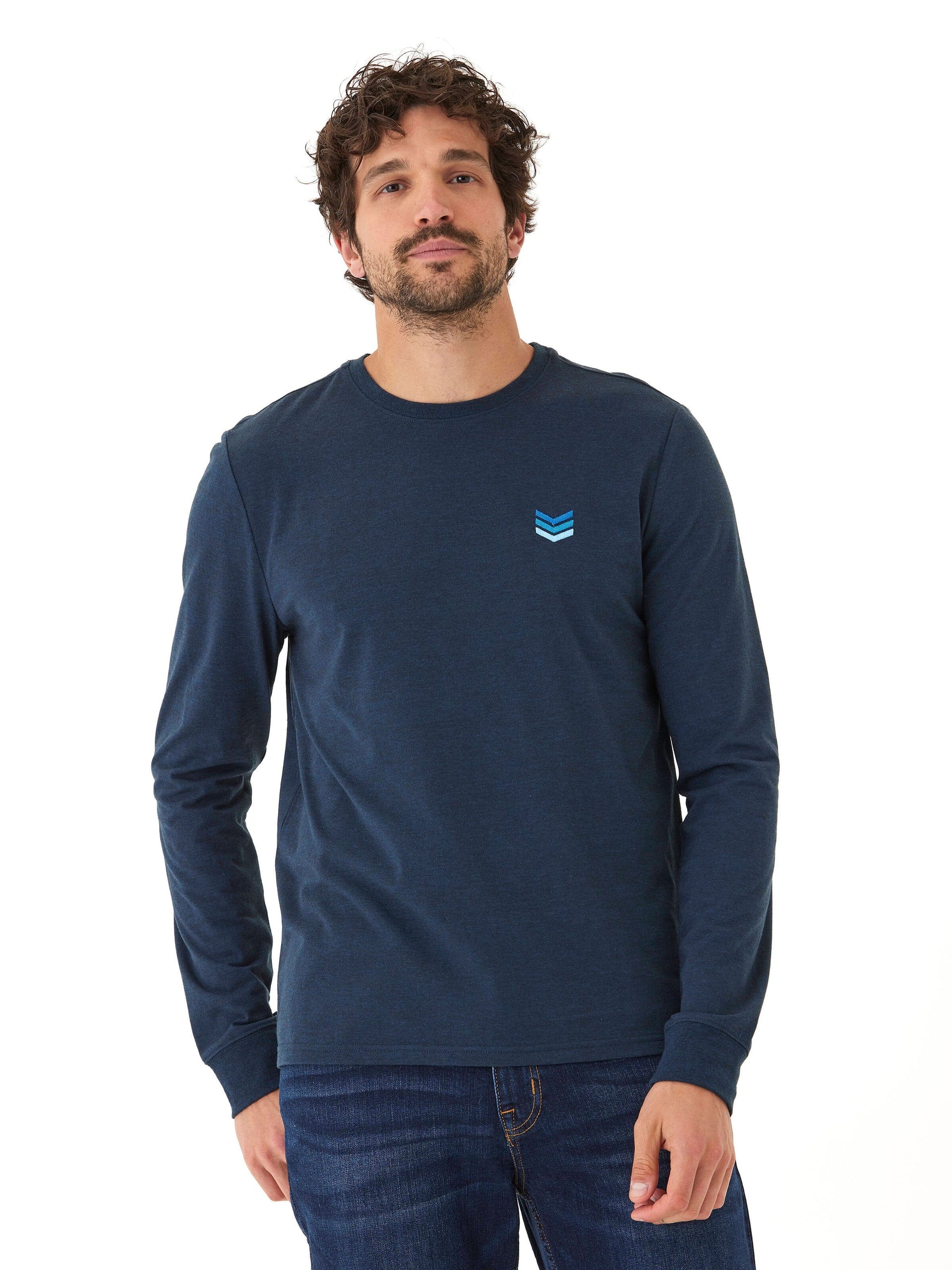 Men's Long Sleeve Triblend Crew Neck Tee in Navy Blue