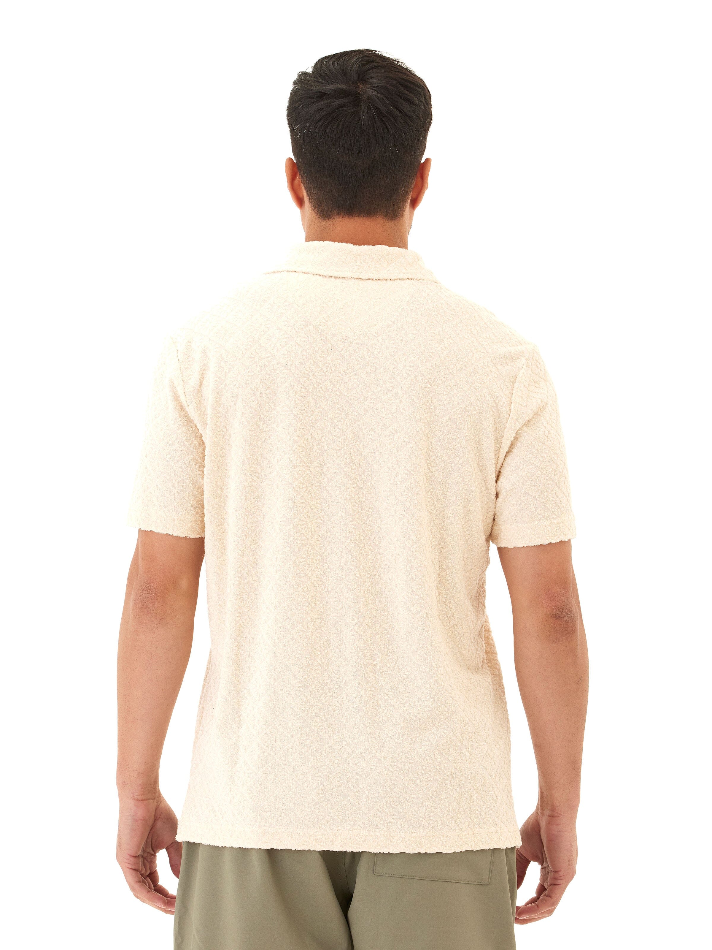Darryn Jacquard Terry 2-Button Polo in Cream