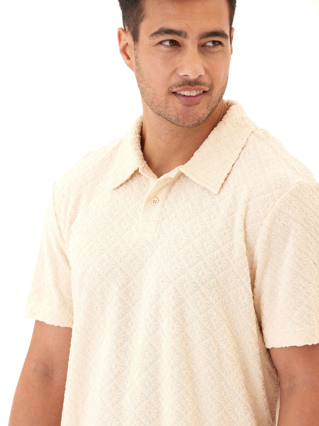 Darryn Jacquard Terry 2-Button Polo in Cream