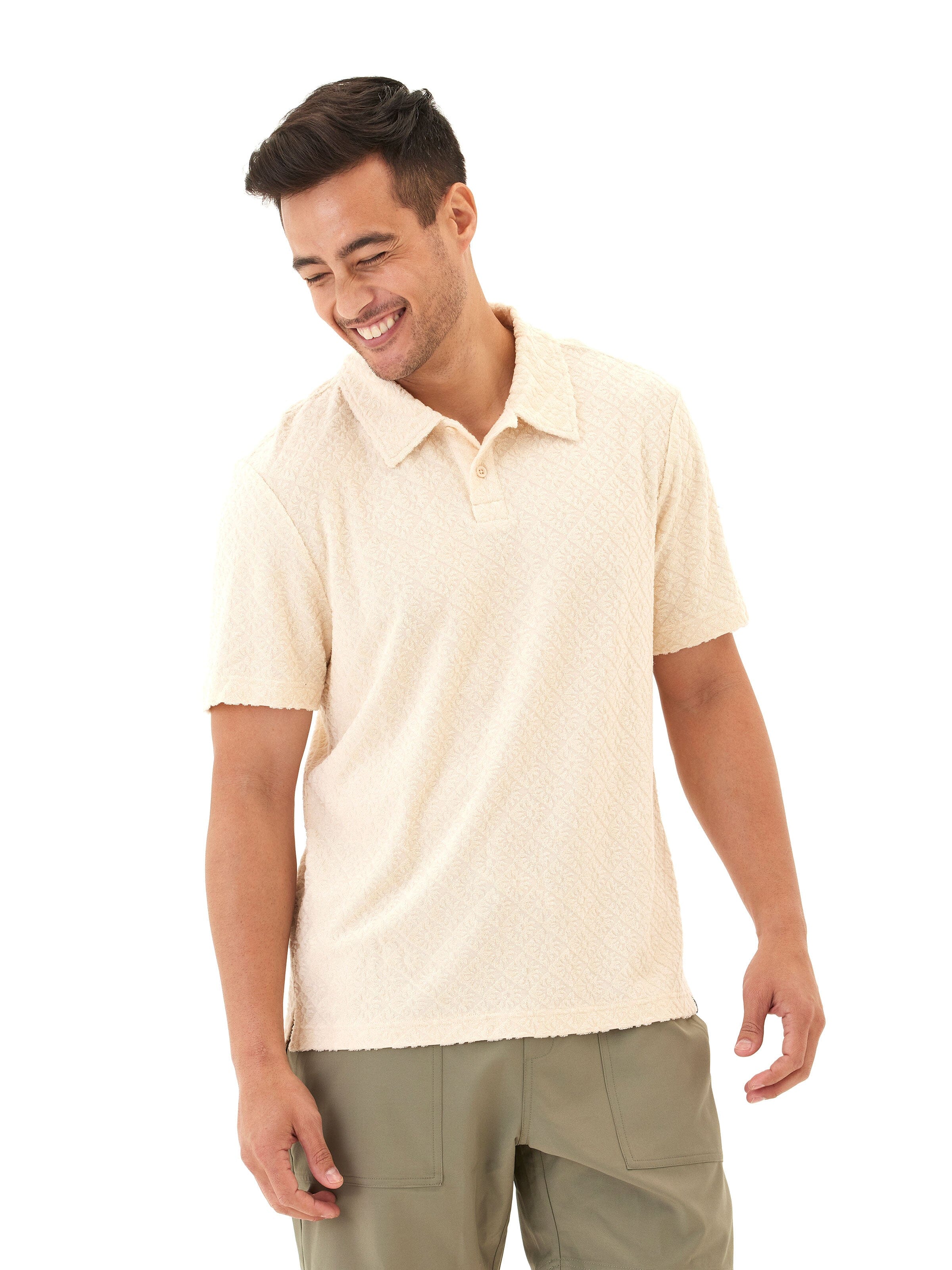 Darryn Jacquard Terry 2-Button Polo in Cream