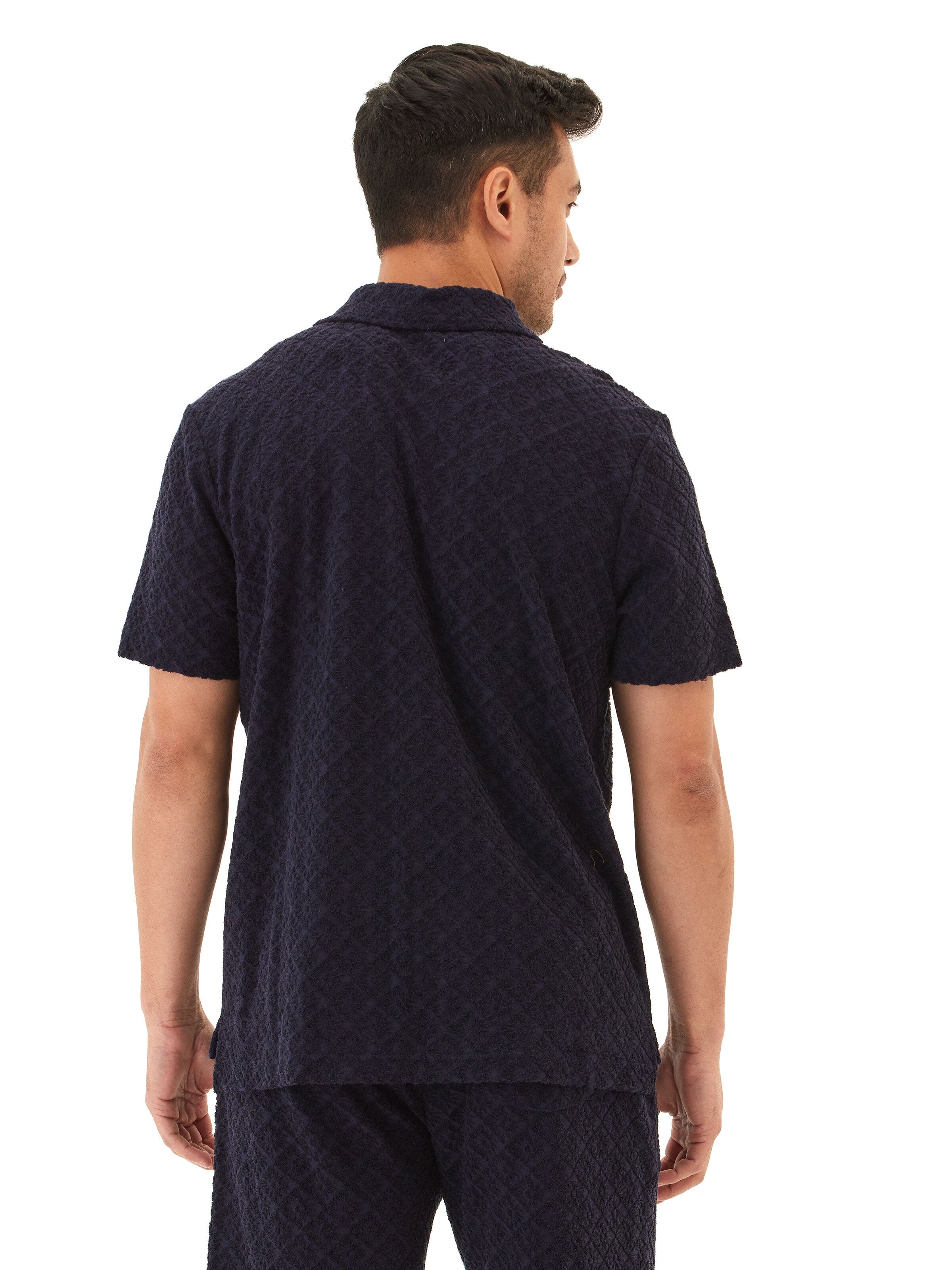 Darryn Men's Jacquard Terry 2-Button Polo with Geometric Pattern