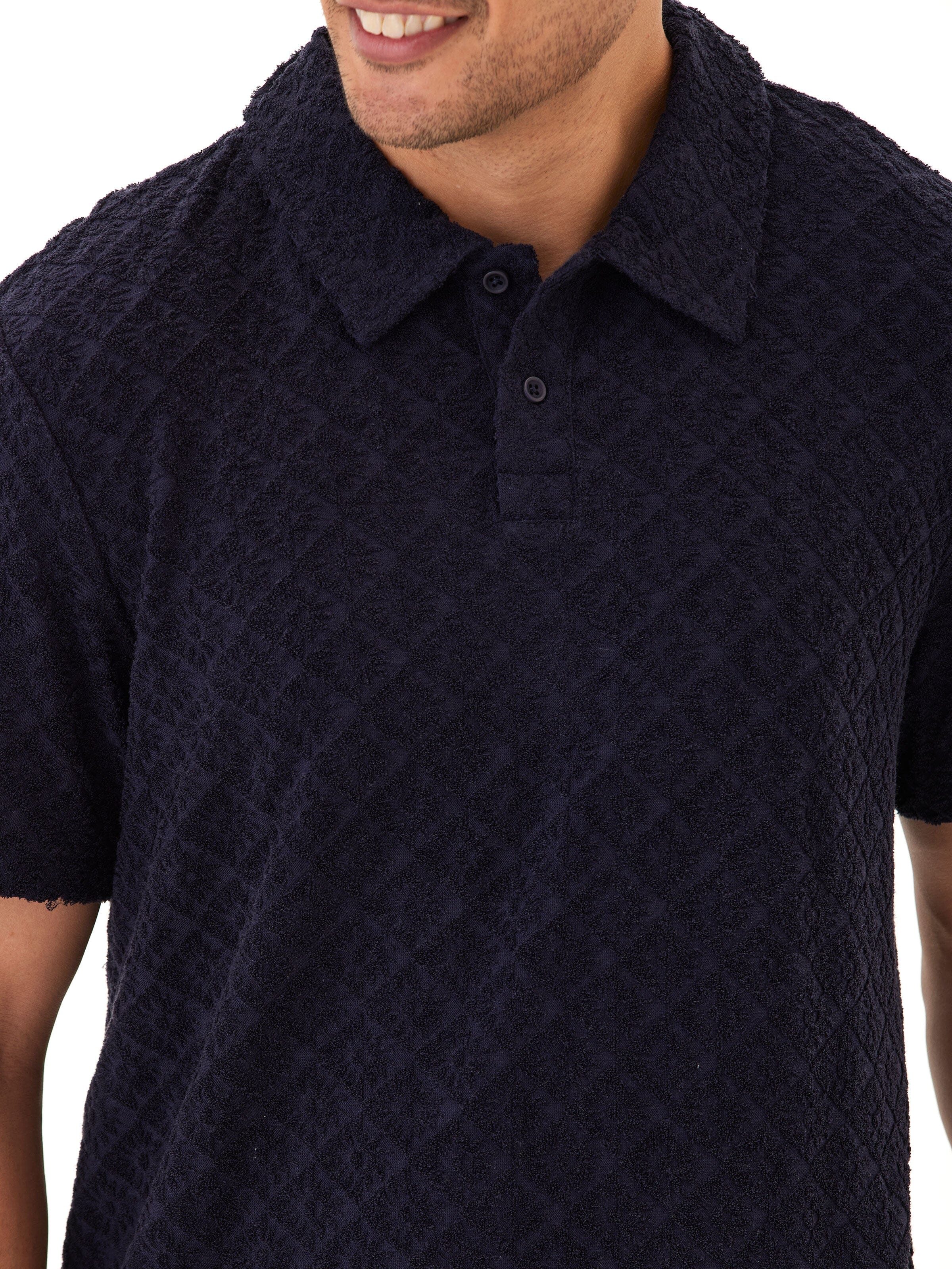 Darryn Men's Jacquard Terry 2-Button Polo with Geometric Pattern