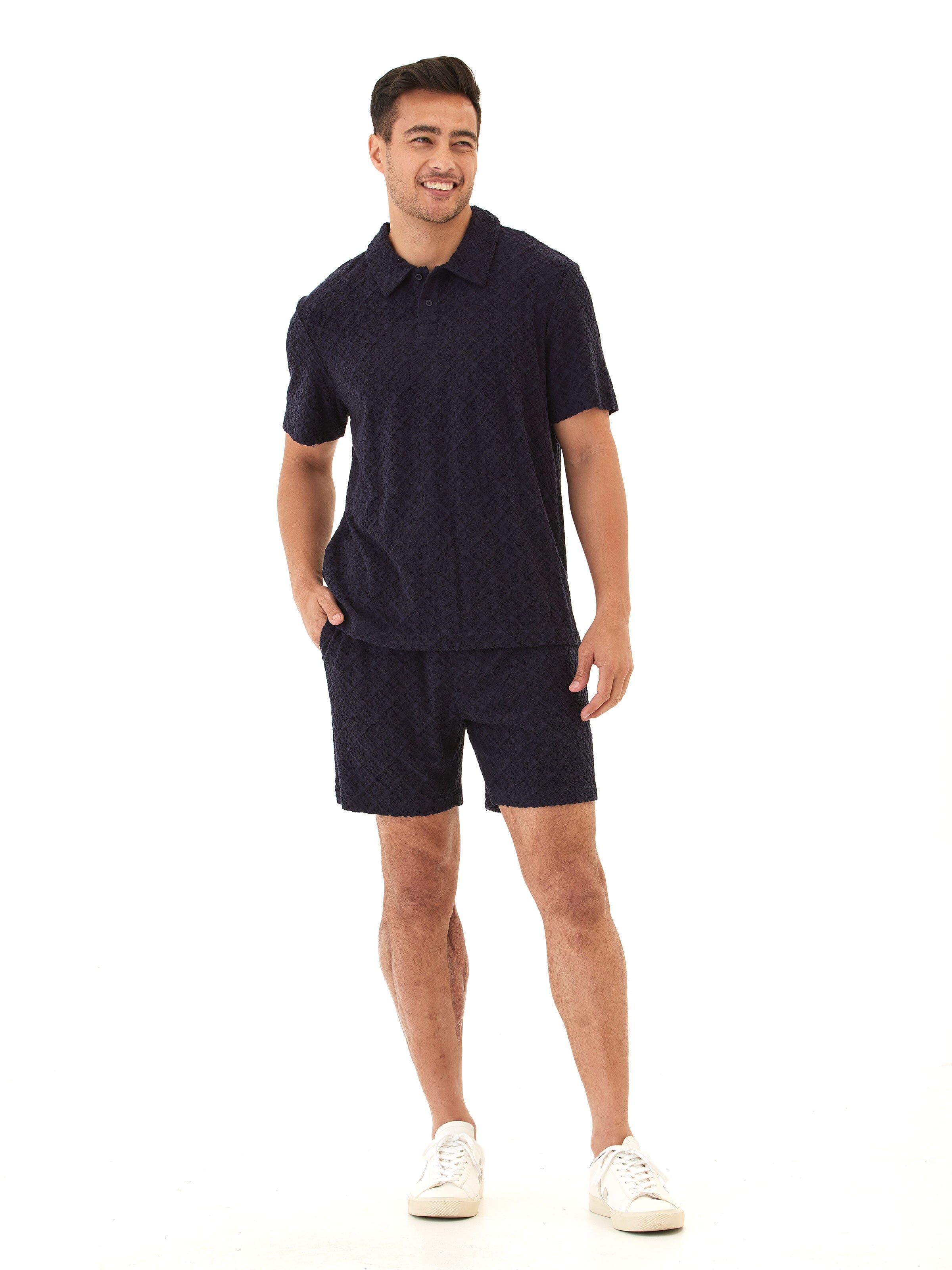 Darryn Men's Jacquard Terry 2-Button Polo with Geometric Pattern