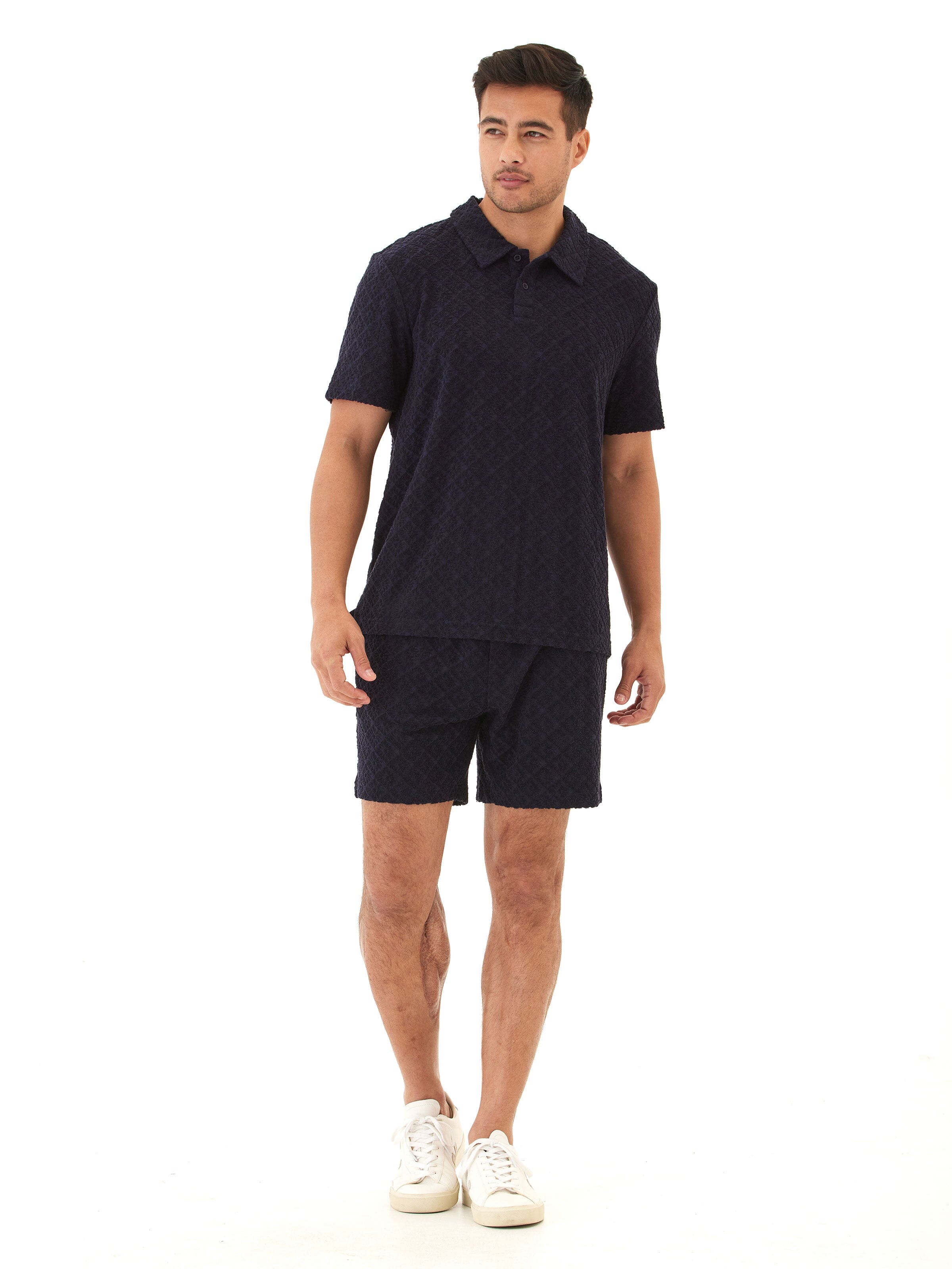 Darryn Men's Jacquard Terry 2-Button Polo with Geometric Pattern