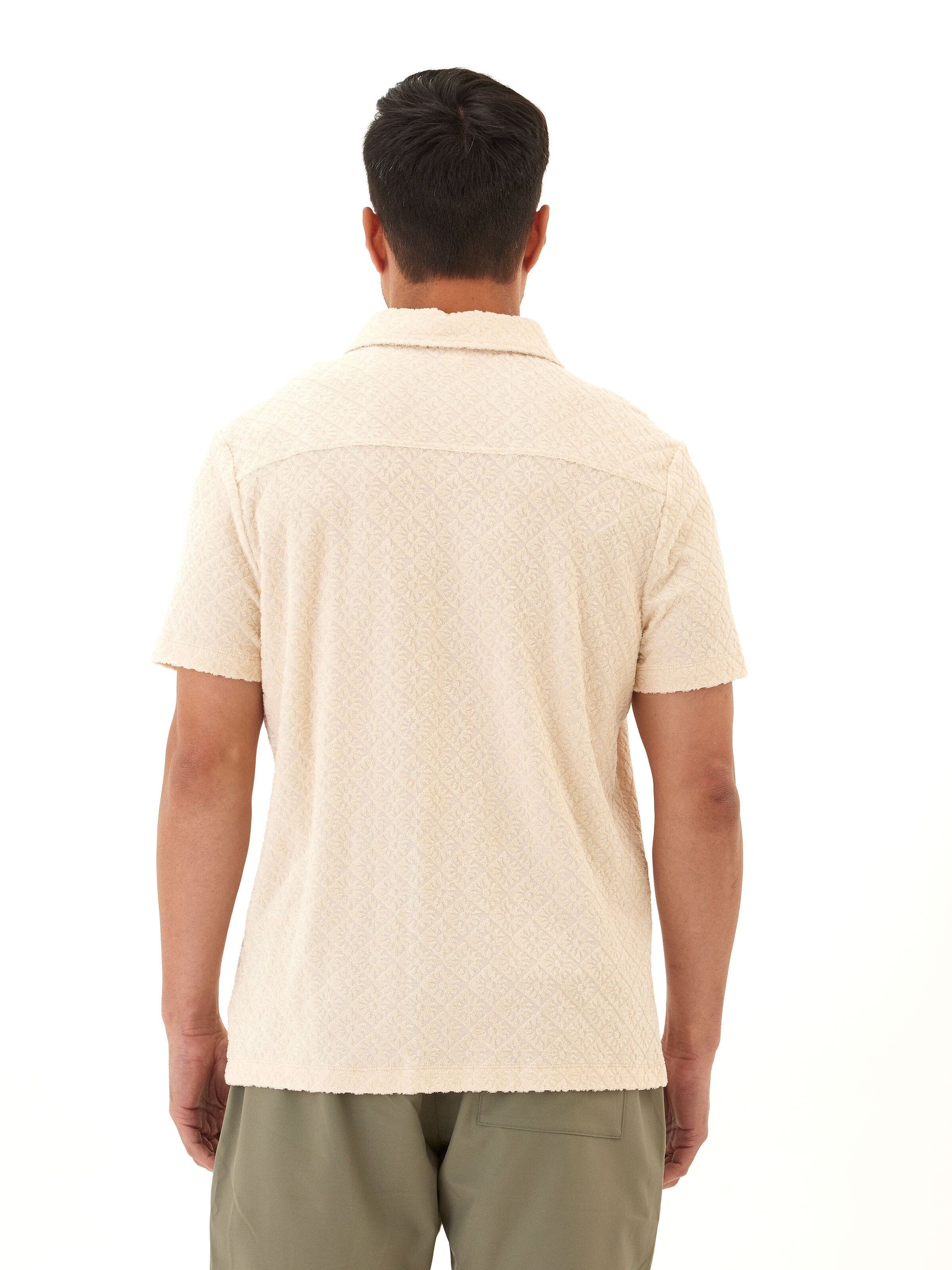 Paxton Jacquard Terry Button-Down Pocket Shirt in Cream and Beige