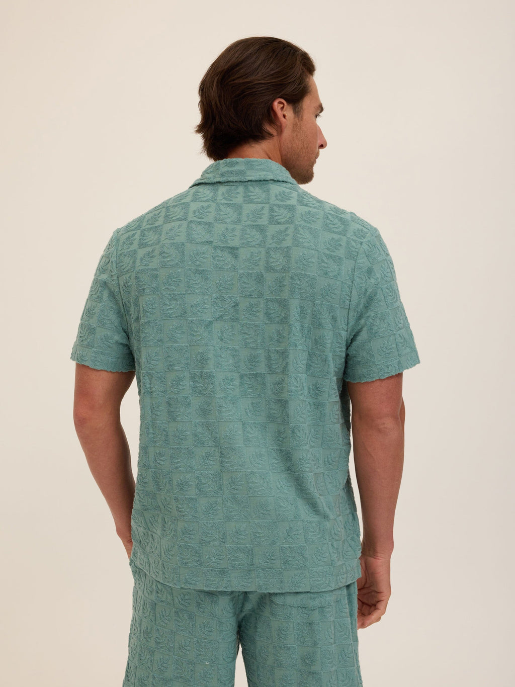 Paxton Tile Leaf Jacquard Terry Button-Down Pocket Shirt