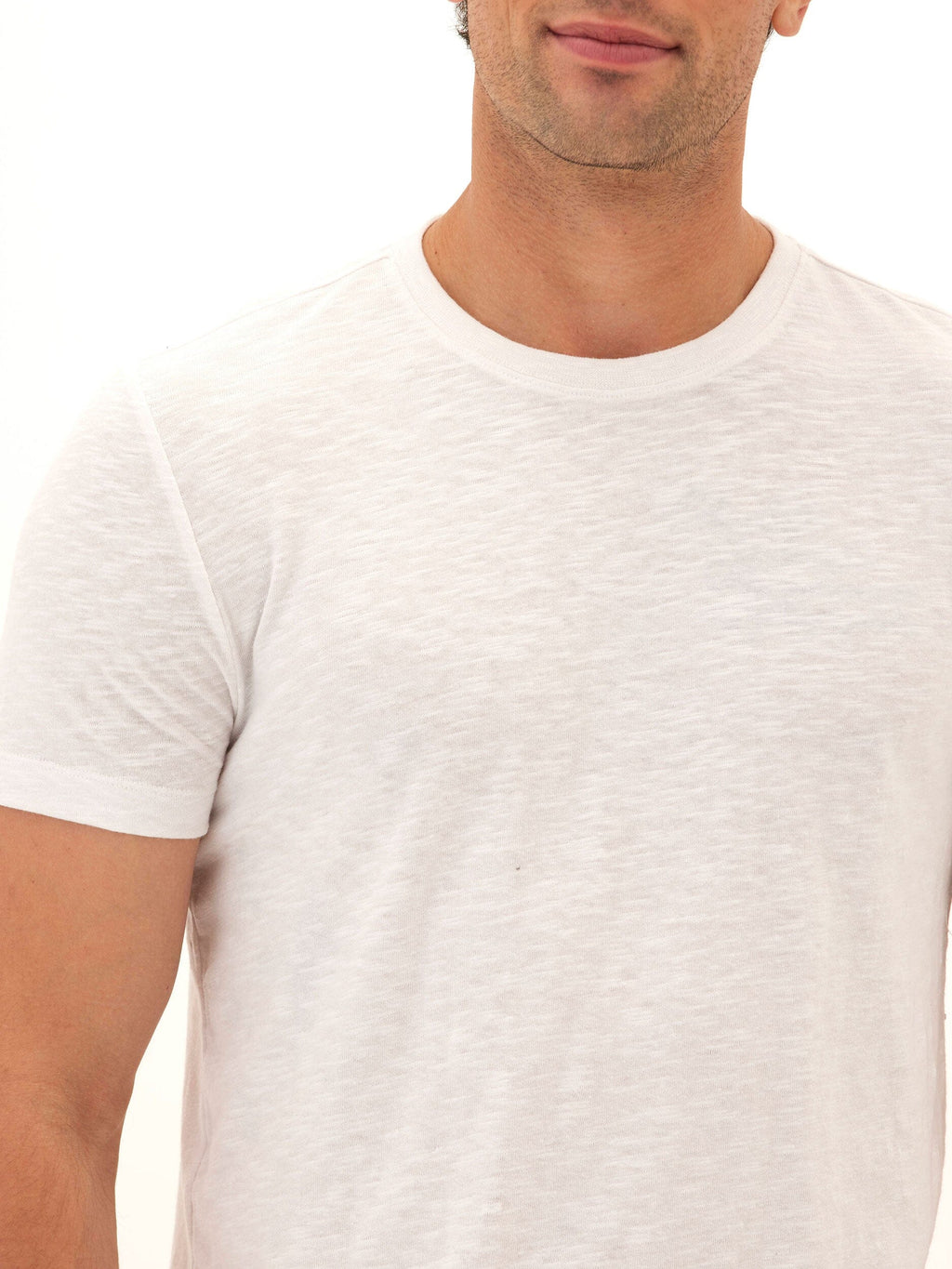 Men's Slub Linen Short Sleeve Crew Tee in White and Off-White