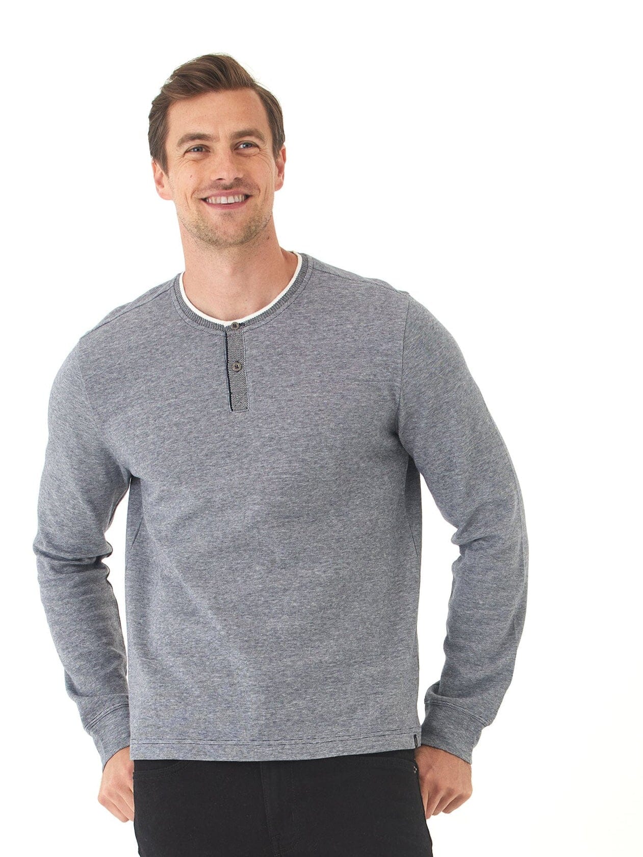 Charles eco double knit henley in grey and white