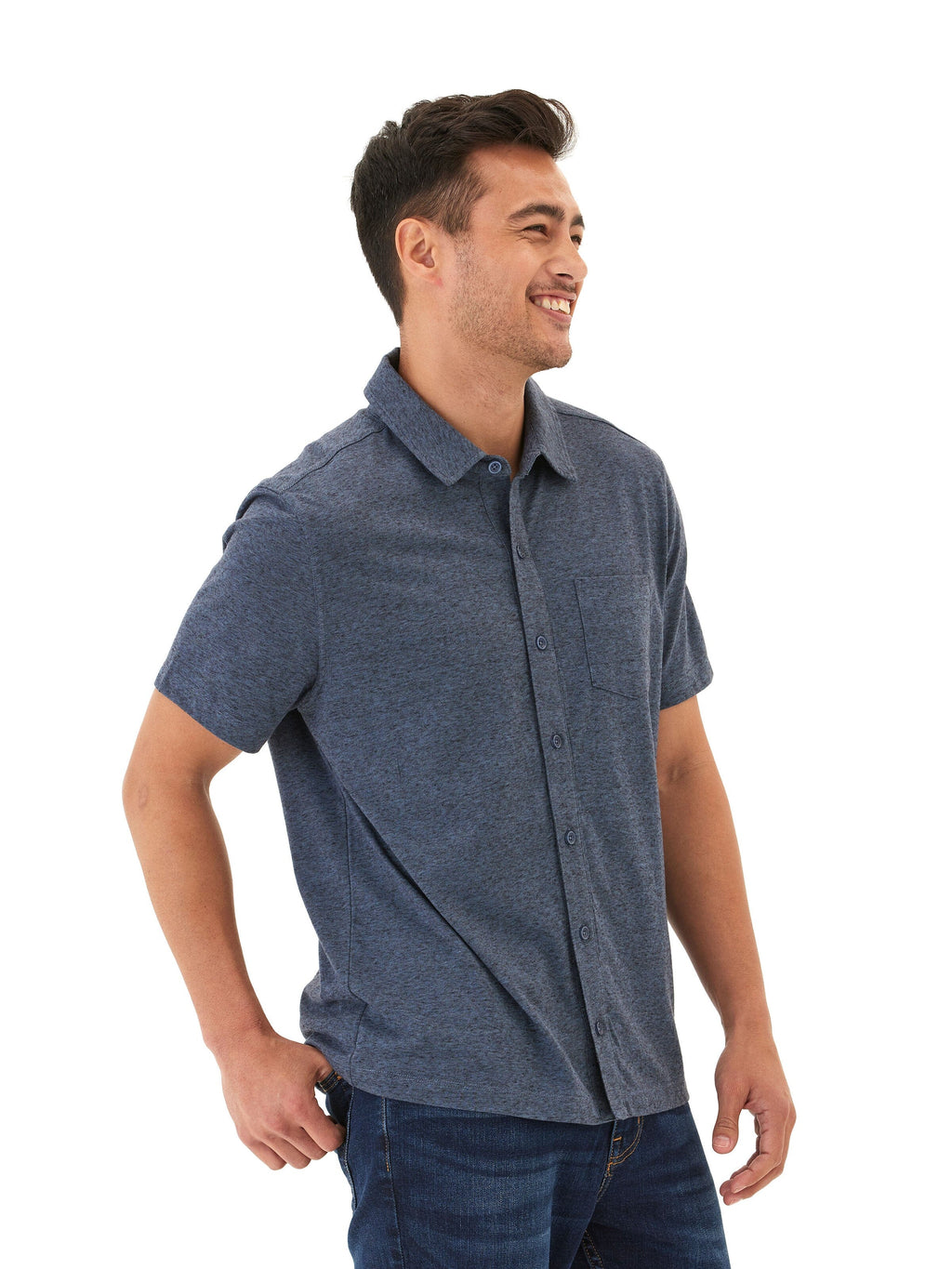 Black Fleck Triblend Short Sleeve Button-Down Shirt with Pocket