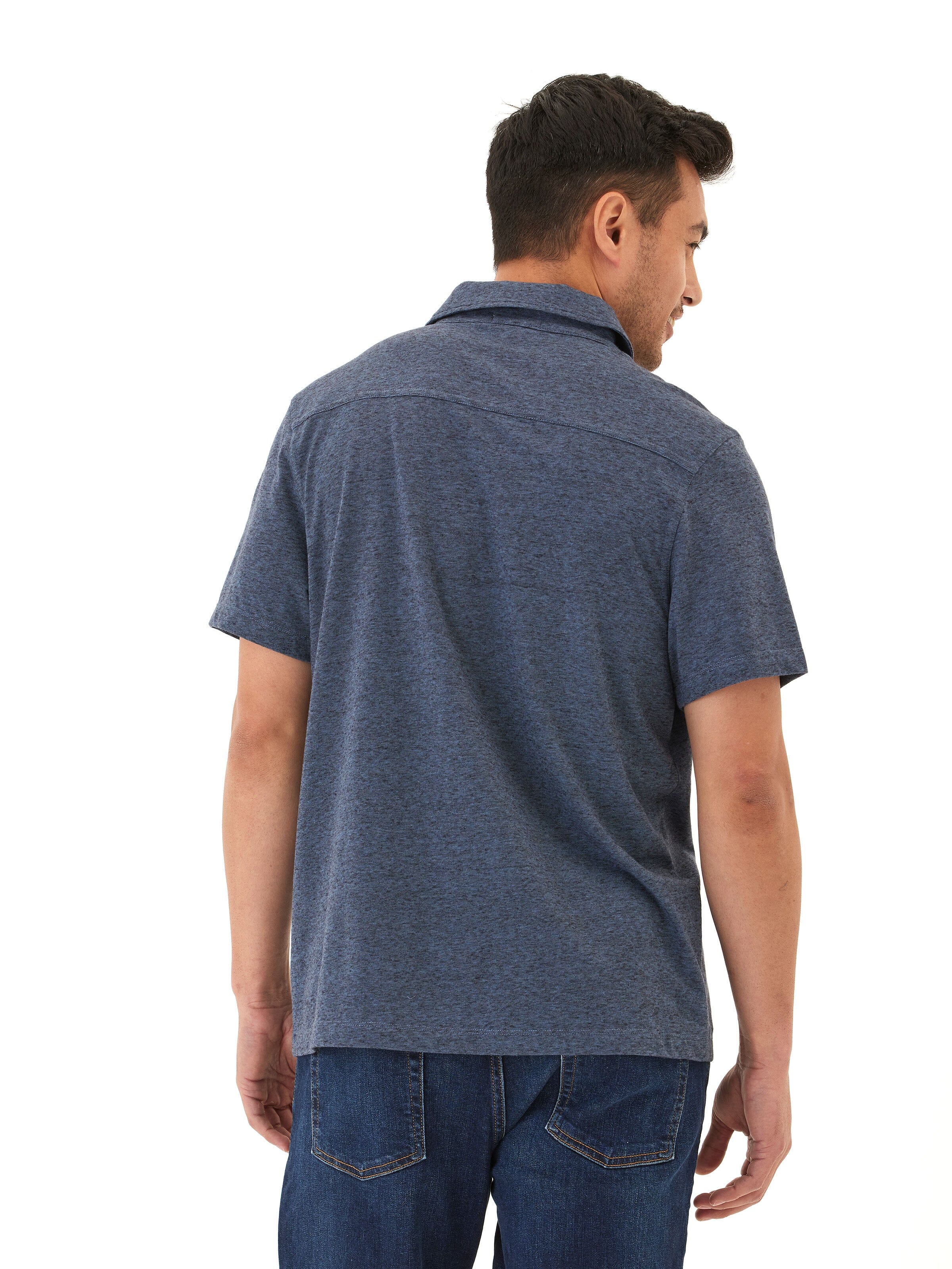 Black Fleck Triblend Short Sleeve Button-Down Shirt with Pocket